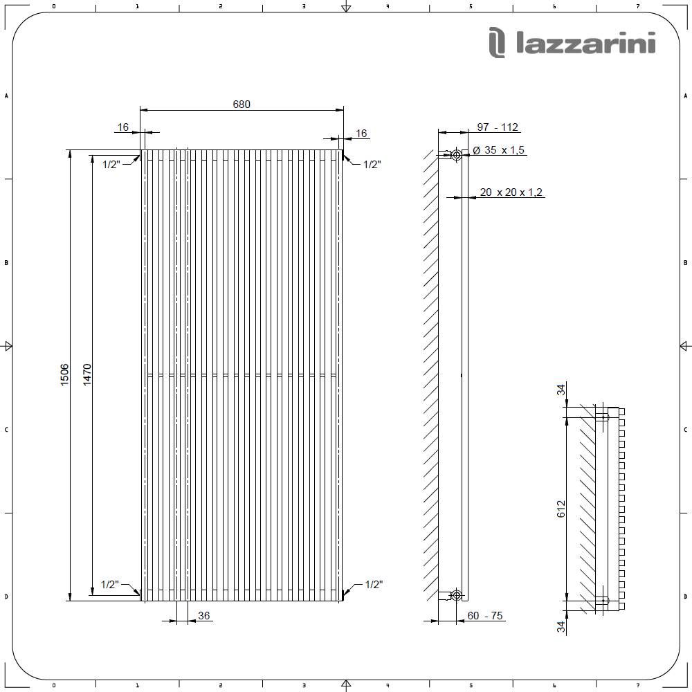  Termoarredo singolo Lazzarini 1506x680 mm interasse 680/1470 mm modello Grosseto V finitura Bianco by CeramicStore | Lo specialista del tuo bagno