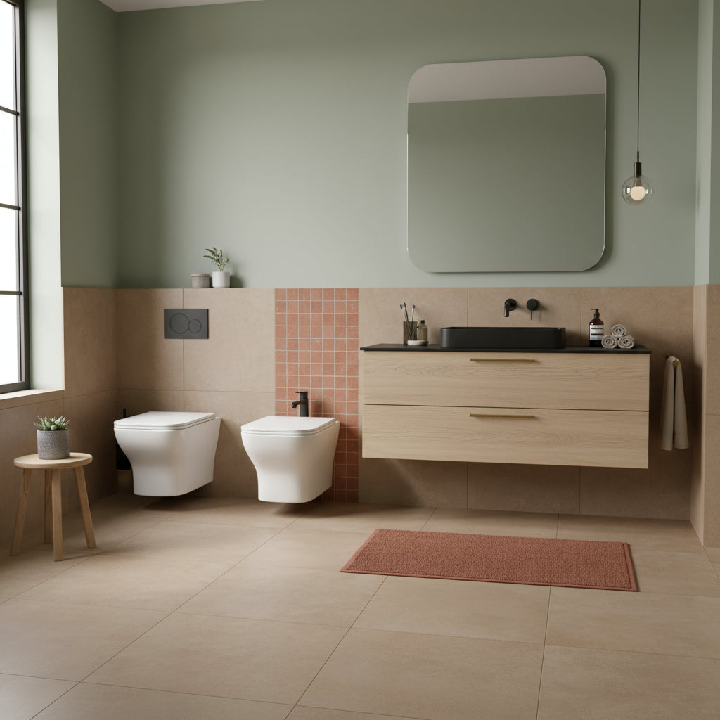  Sanitari sospesi serie Tuono con sedile Softclose 49x35 H. 32 cm - Bianco lucido