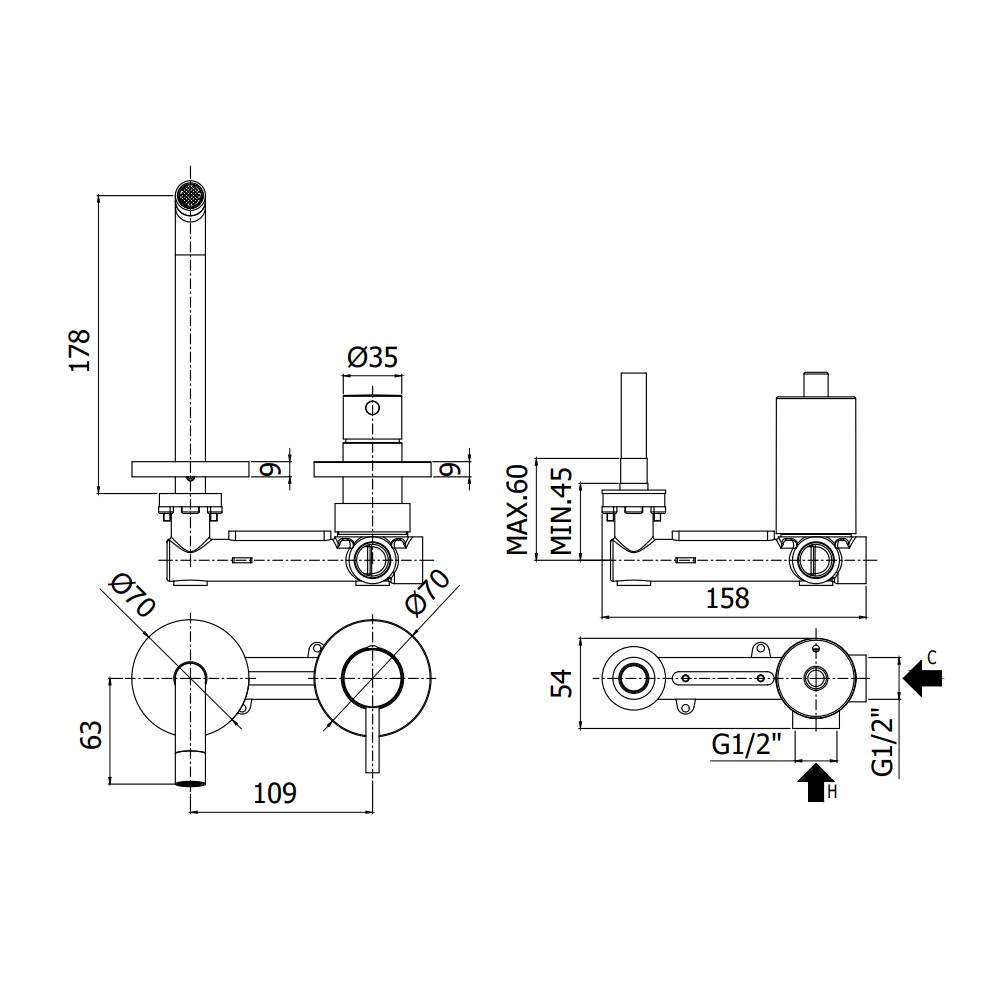  Miscelatore lavabo a muro ad incasso serie Birillo modello BI106CR70 cromato Paffoni by CeramicStore | Lo specialista del tuo bagno