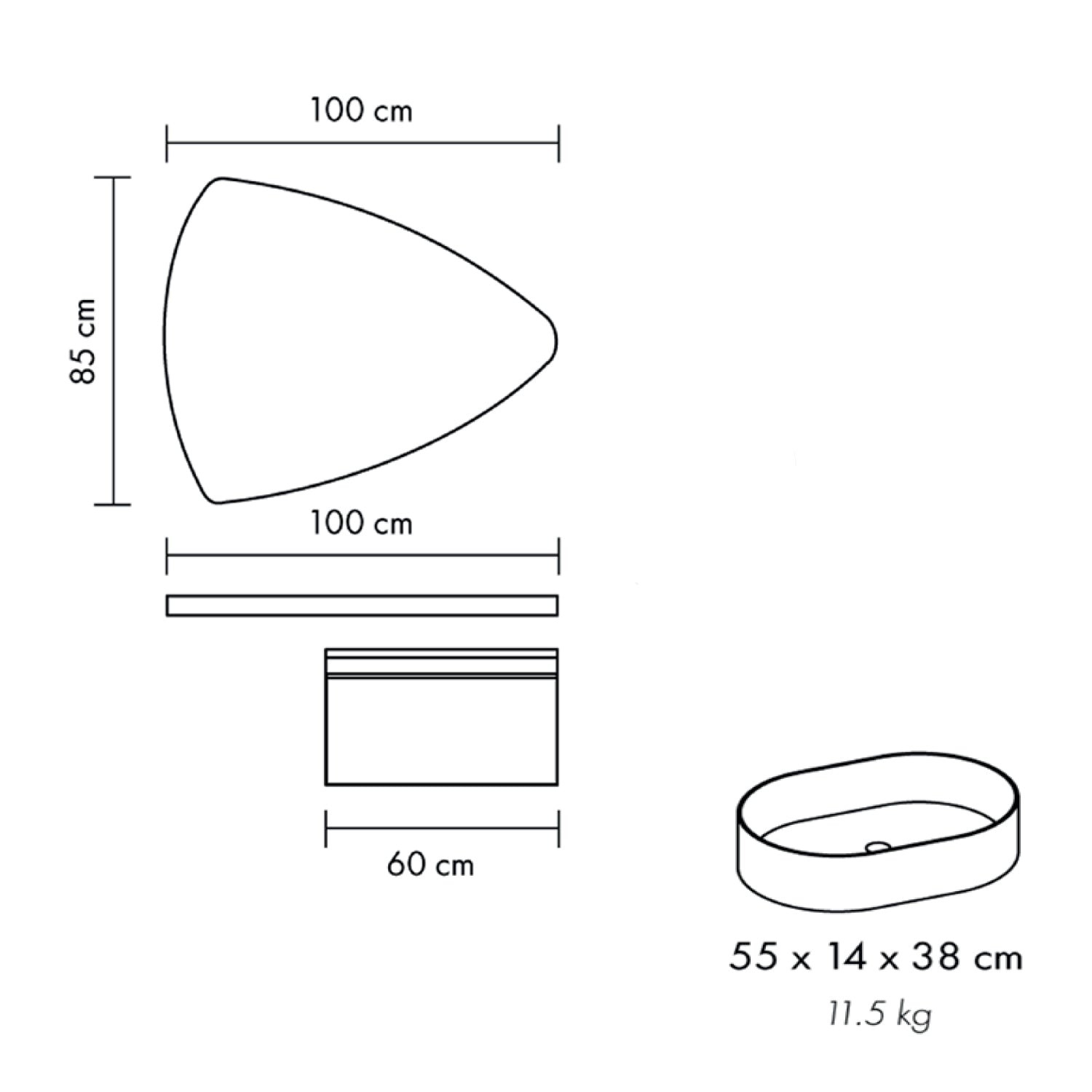  Composizione Bagno 100 cm Rovere Naturale con Lavabo d€™Appoggio e Specchio LED - Cassetto Bianco Lucido Cubi&Co Destiny 3 by CeramicStore | Lo specialista del tuo bagno