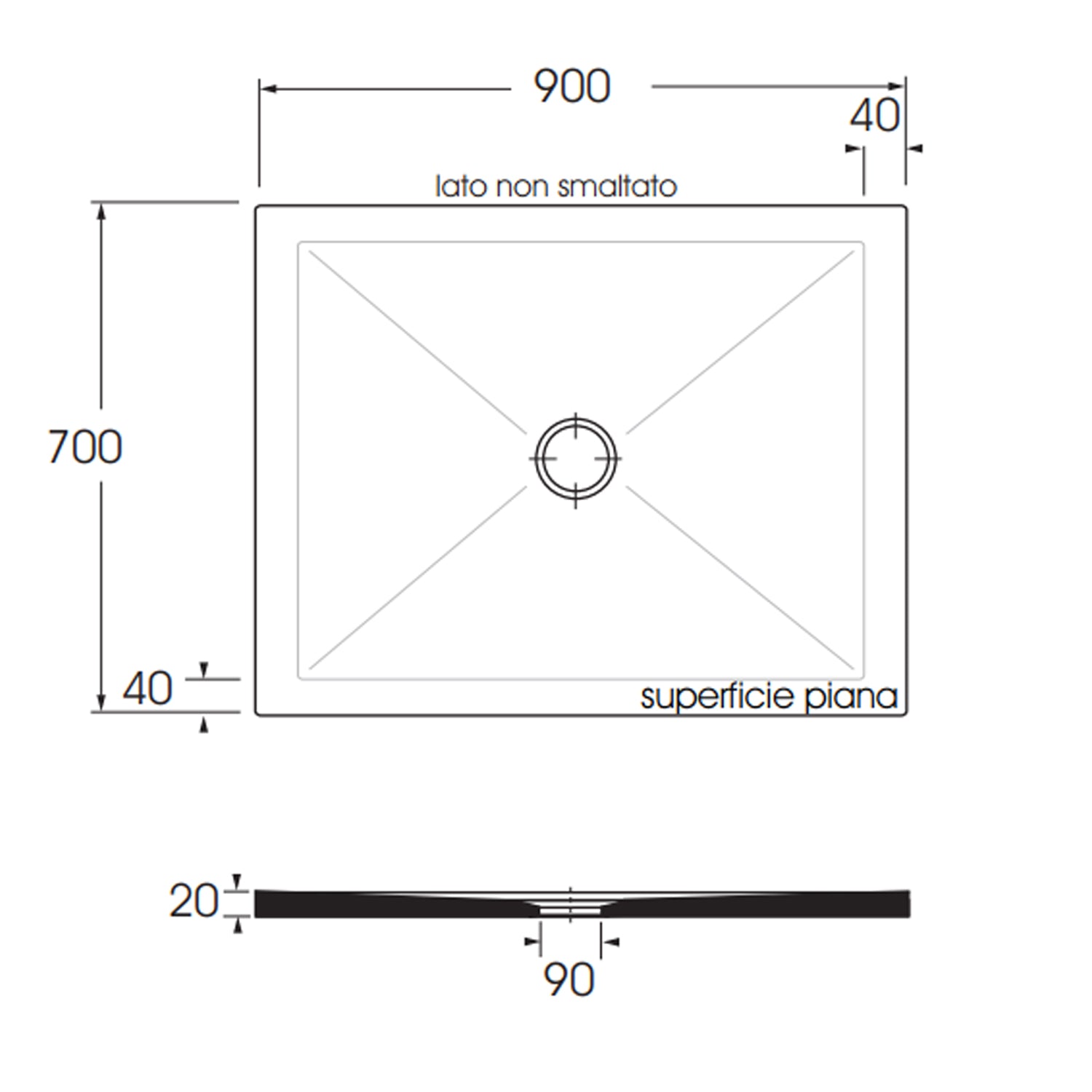  Piatto doccia rettangolare in ceramica SoloDue cm 90x70 Bianco cotone