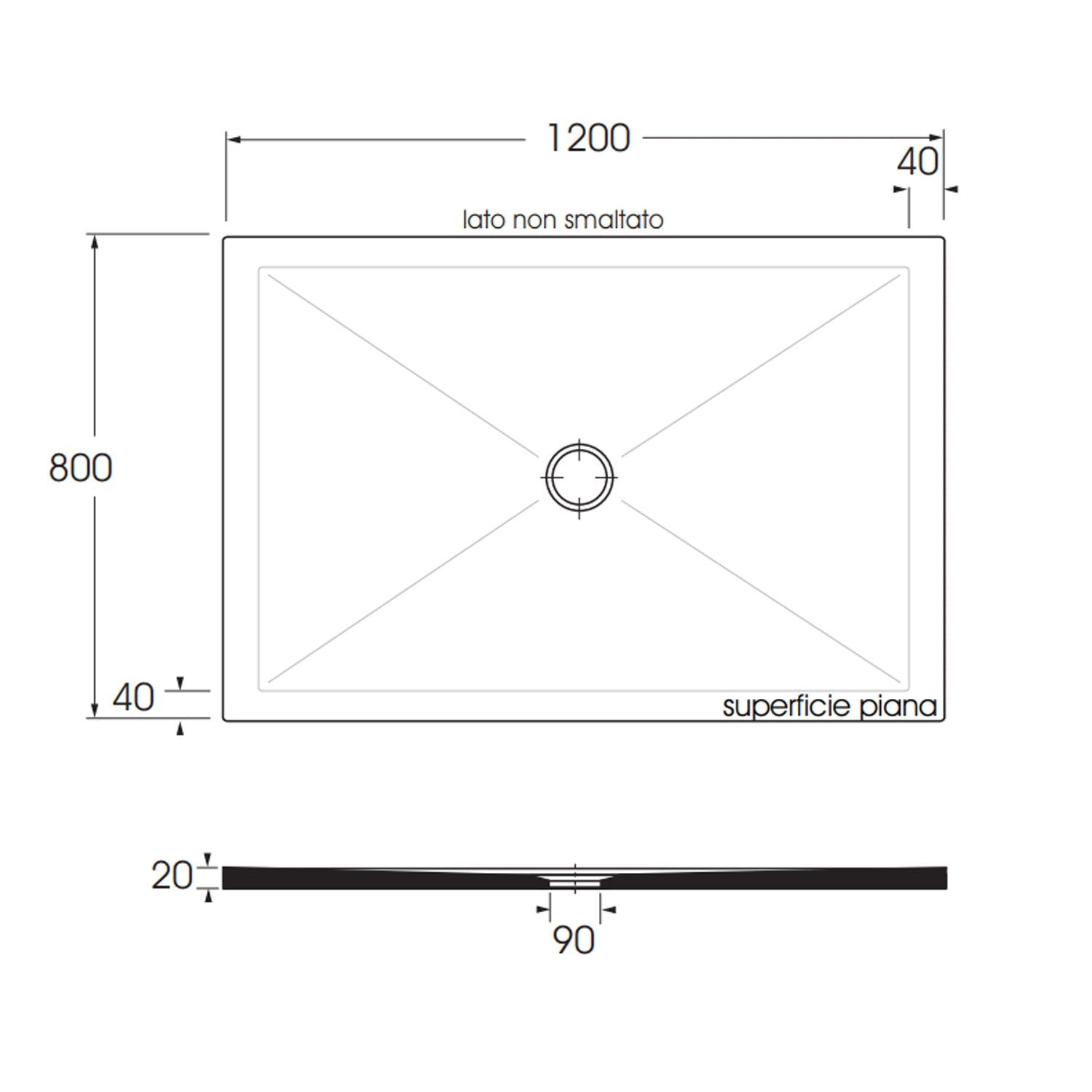  Piatto doccia rettangolare in ceramica SoloDue cm 120x80 Bianco cotone