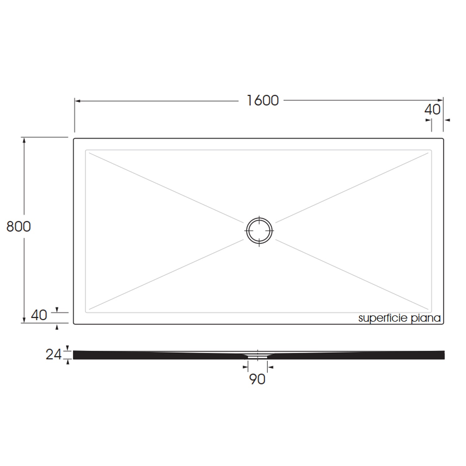  Piatto doccia rettangolare in ceramica SoloDue cm 160x80 Bianco cotone