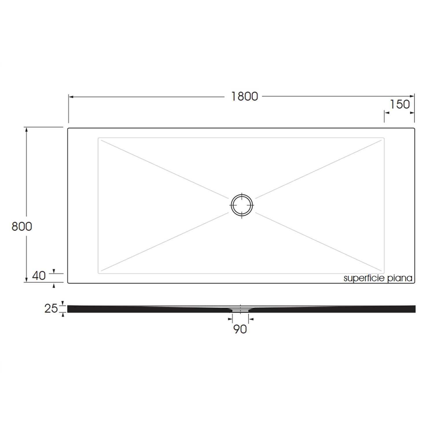  Piatto doccia rettangolare in ceramica SoloDue cm 180x80 Bianco cotone