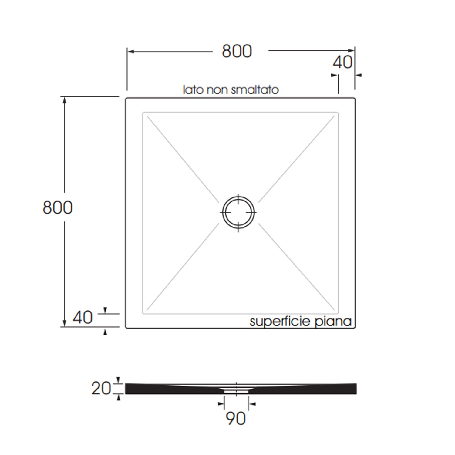  Piatto doccia quadrato in ceramica SoloDue cm 80x80 nero lucido by CeramicStore | Lo specialista del tuo bagno