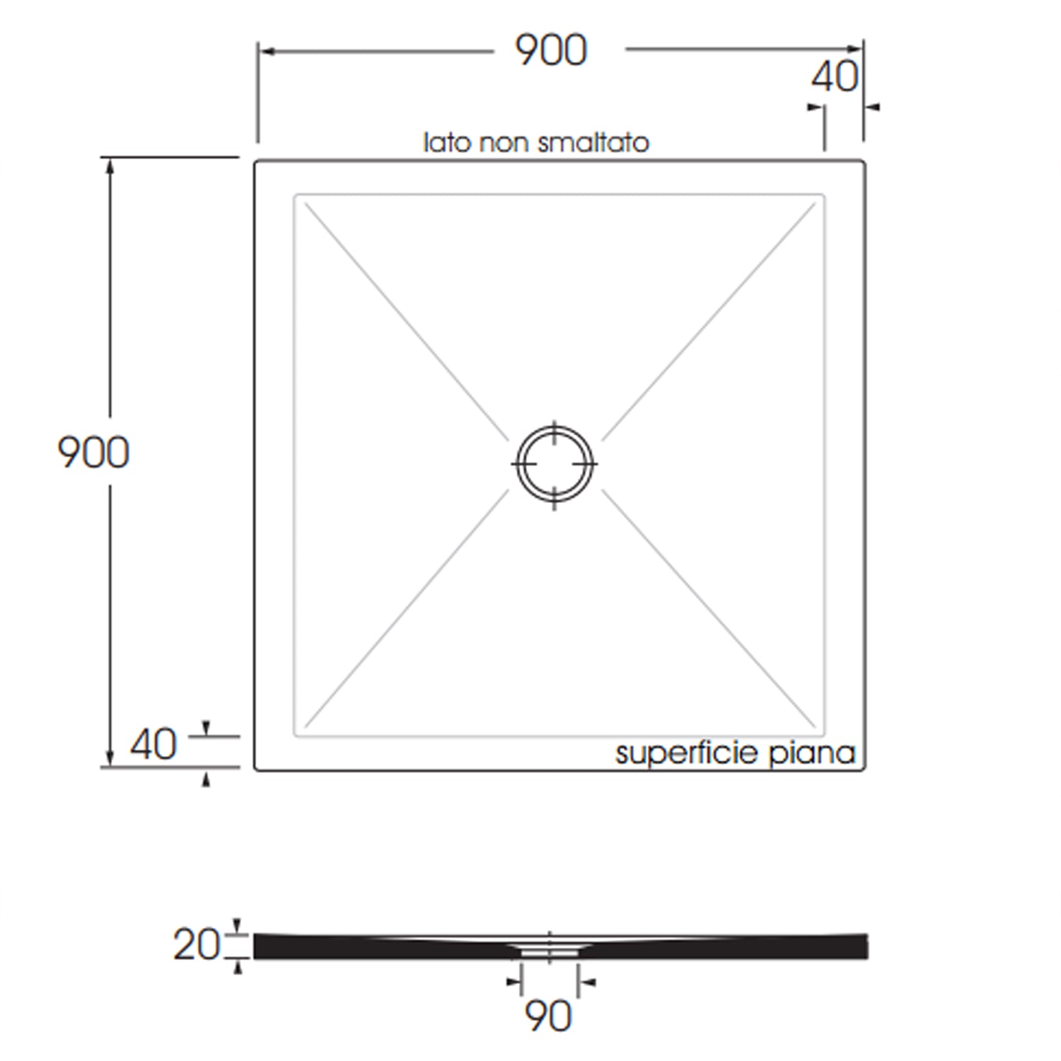  Piatto doccia quadrato in ceramica SoloDue cm 90x90 nero lucido by CeramicStore | Lo specialista del tuo bagno
