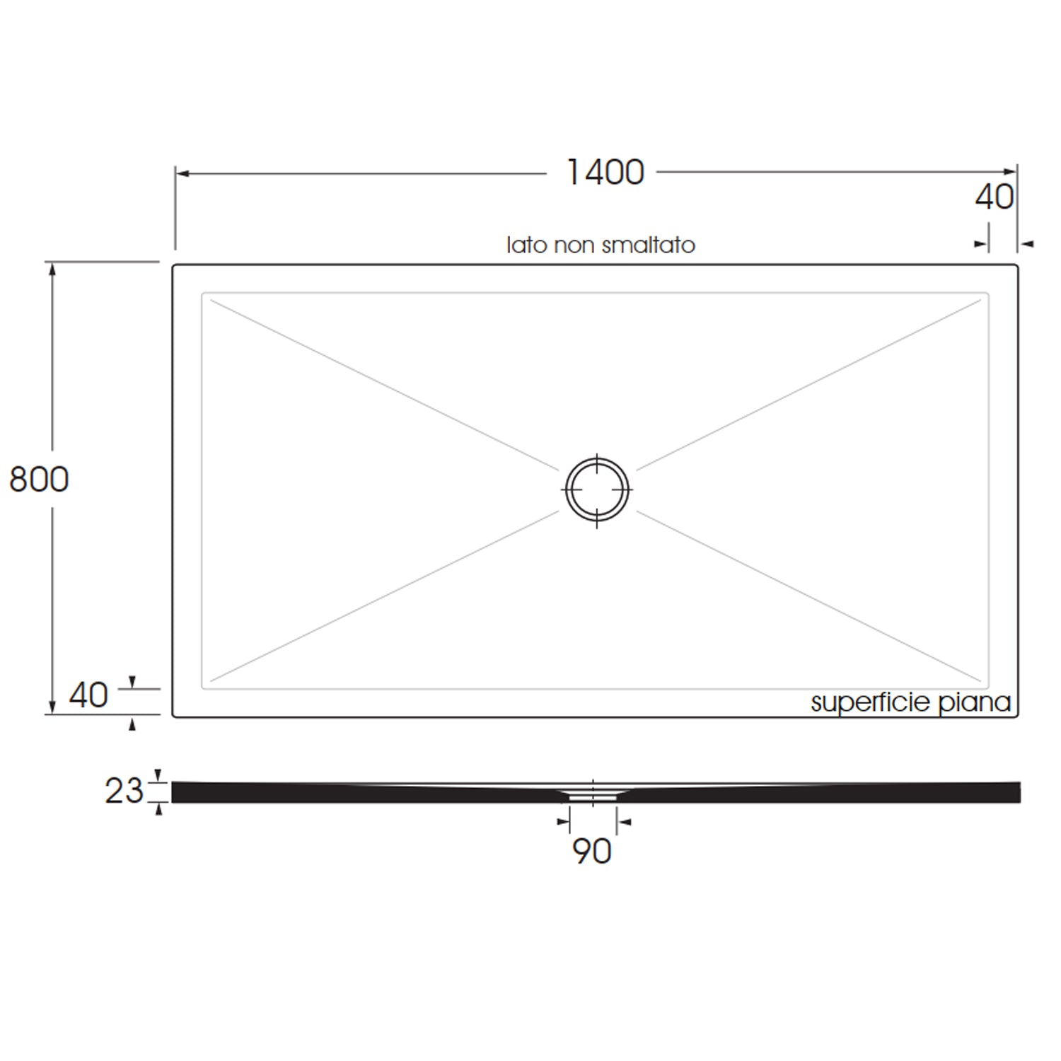  Piatto doccia rettangolare in ceramica SoloDue cm 140x80 nero lucido