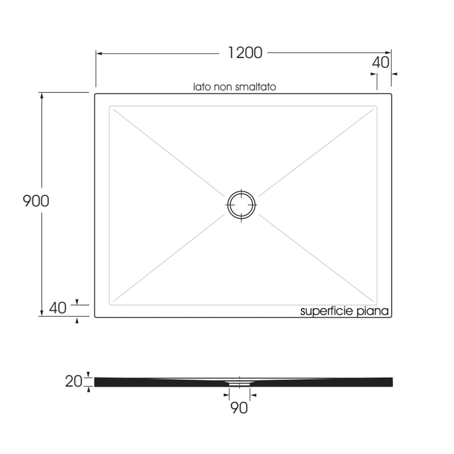  Piatto doccia rettangolare in ceramica SoloDue cm 120x90 nero lucido