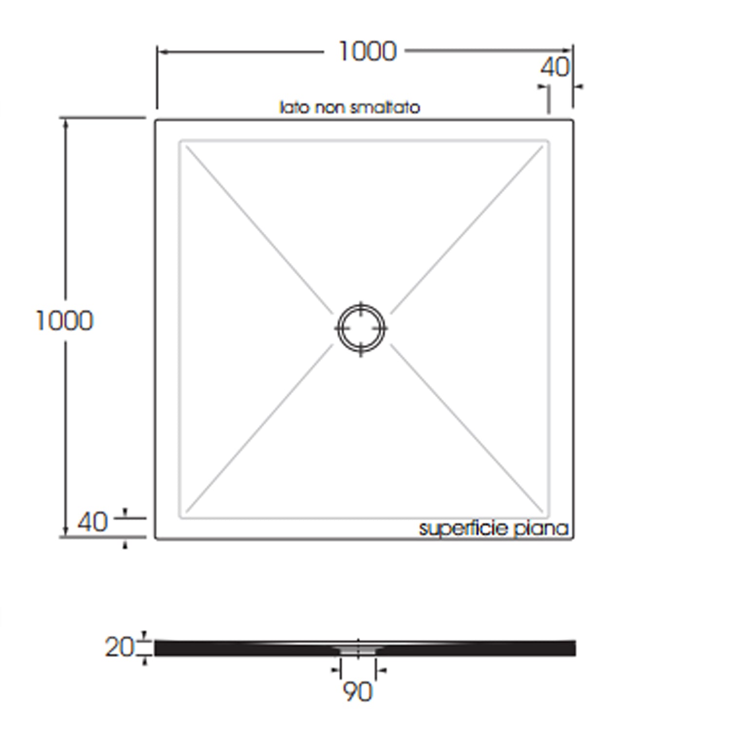  Piatto doccia quadrato in ceramica SoloDue cm 100x100 nero lucido