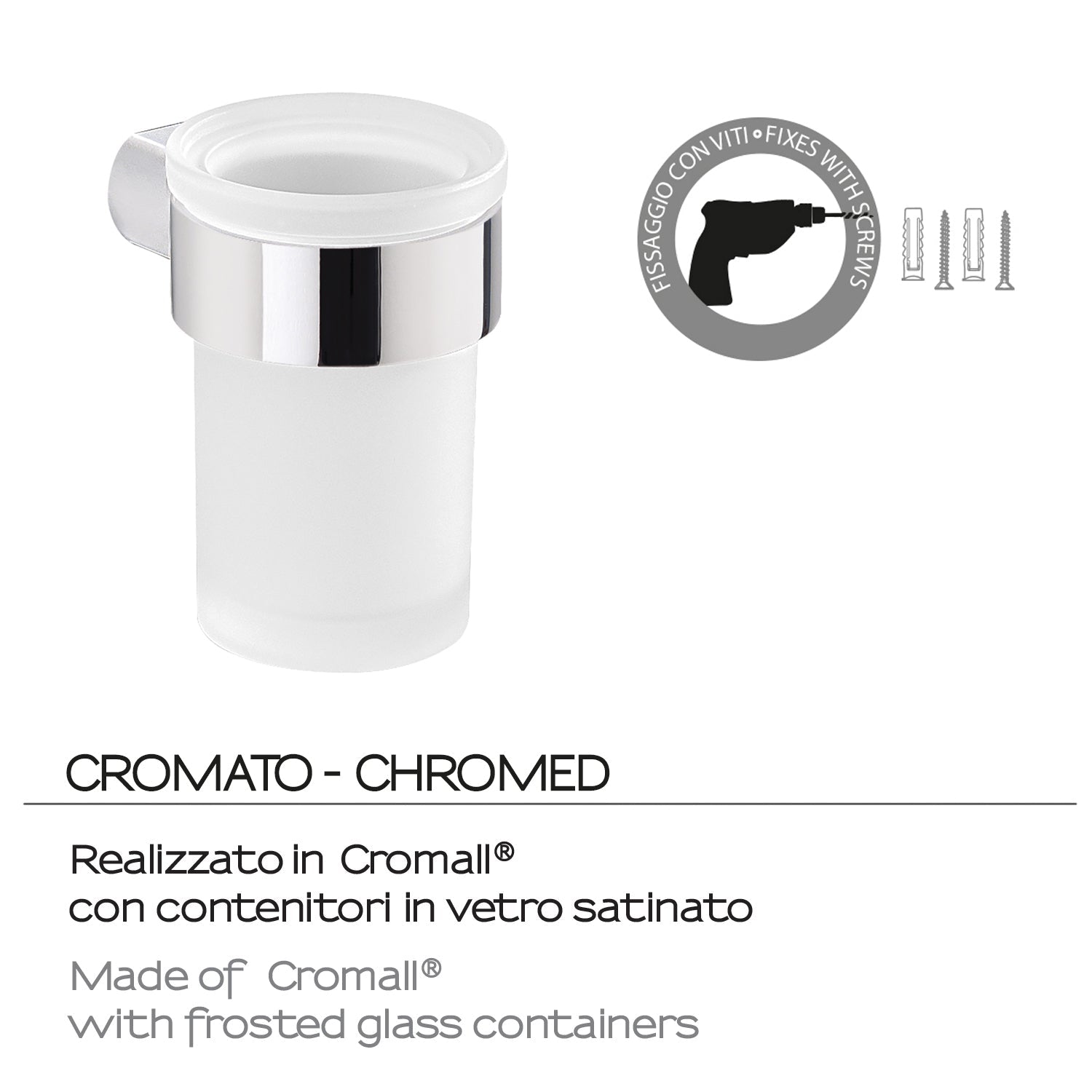  Portaspazzolini a muro in Ottone e Cromall Gedy serie Pirenei - Cromato