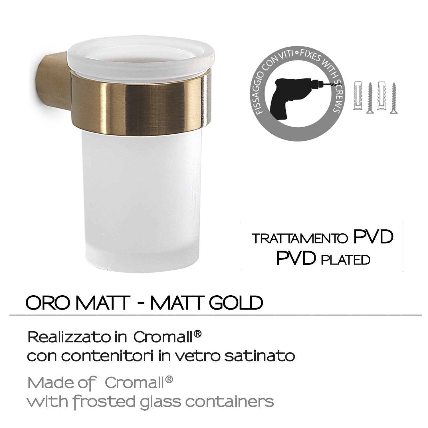  Portaspazzolini a muro in Ottone e Cromall Gedy serie Pirenei - Oro Matt