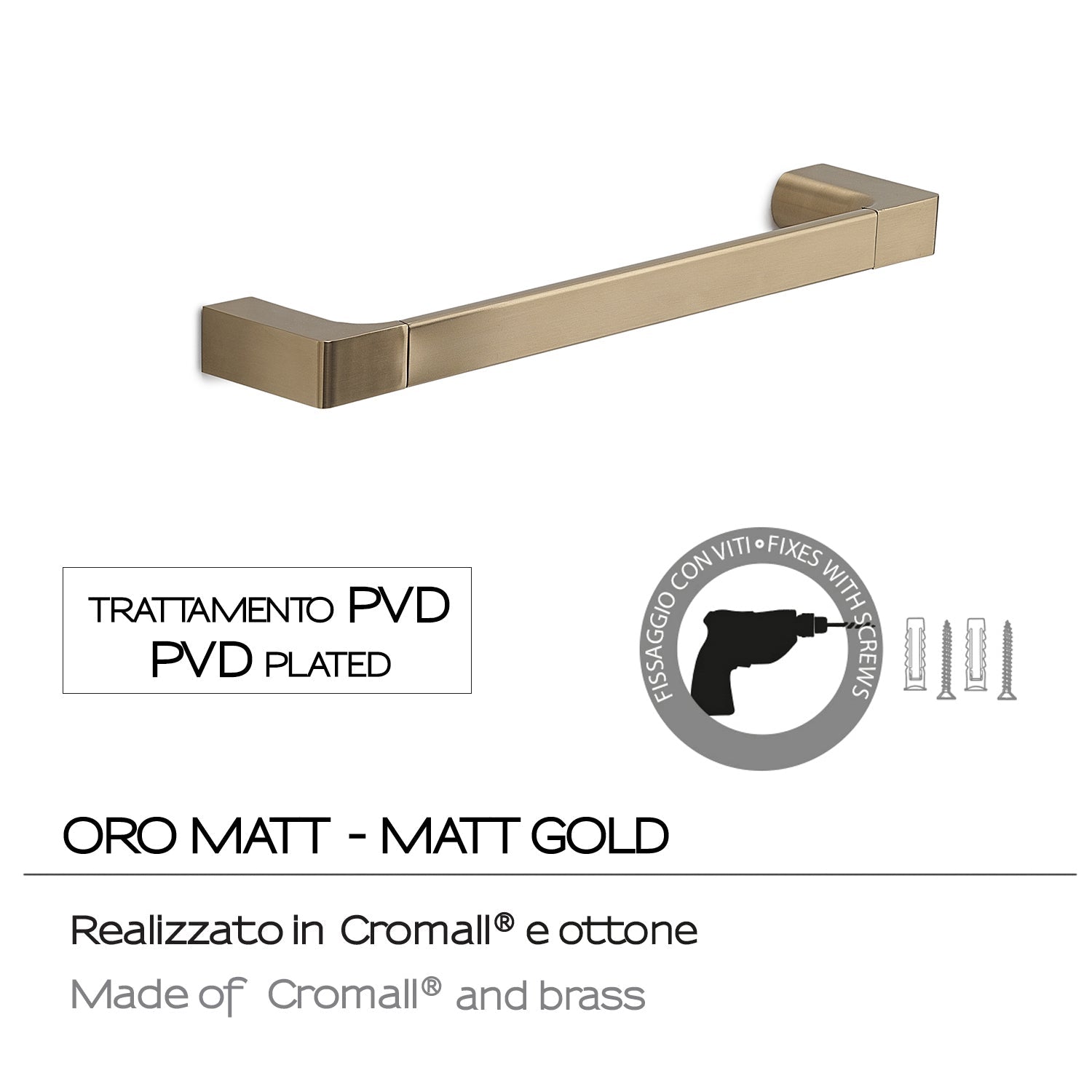  Porta asciugamani a muro Gedy serie Pirenei 35 cm - Oro Matt by CeramicStore | Lo specialista del tuo bagno