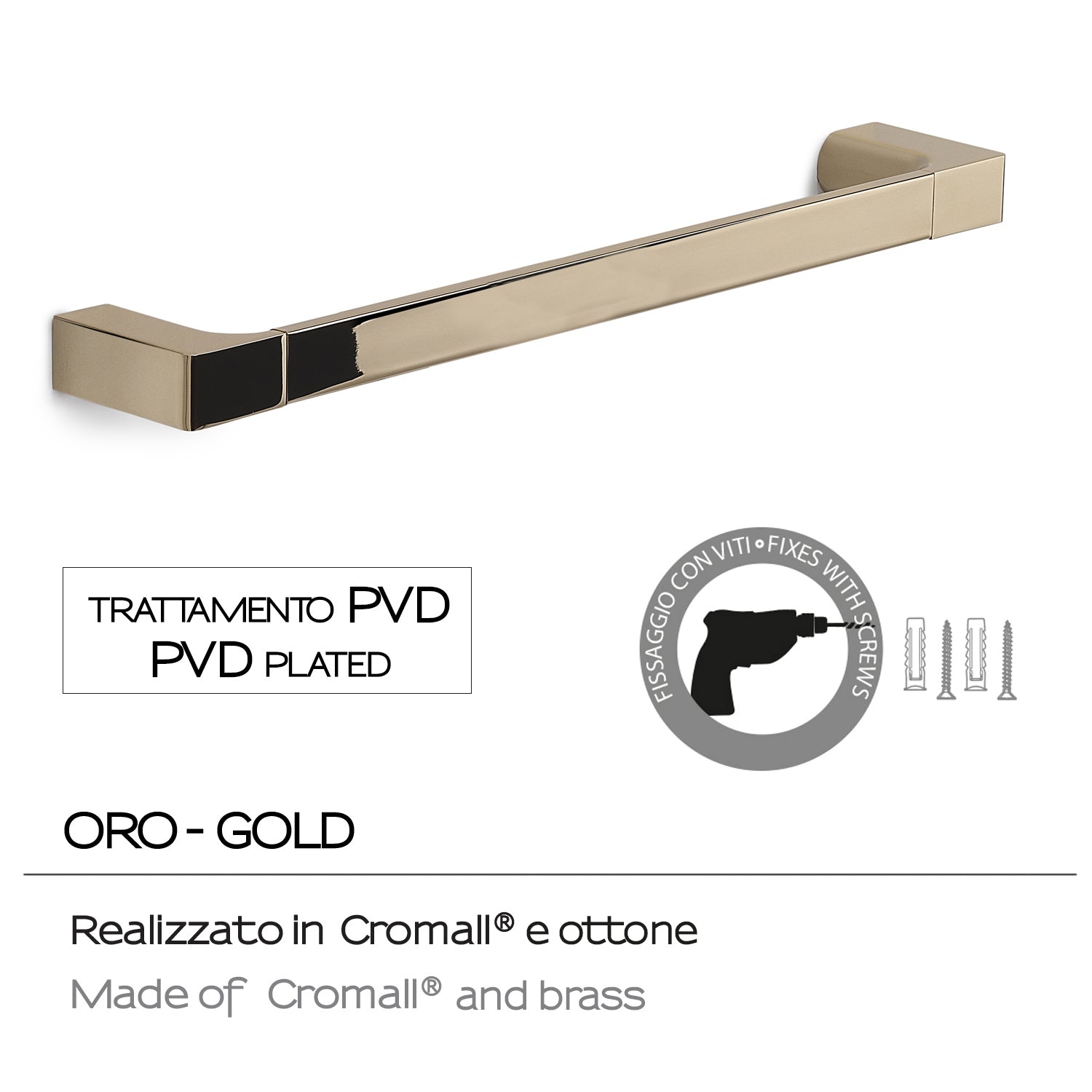  Portasalviette a muro di Gedy serie Pirenei 45 cm - Oro by CeramicStore | Lo specialista del tuo bagno