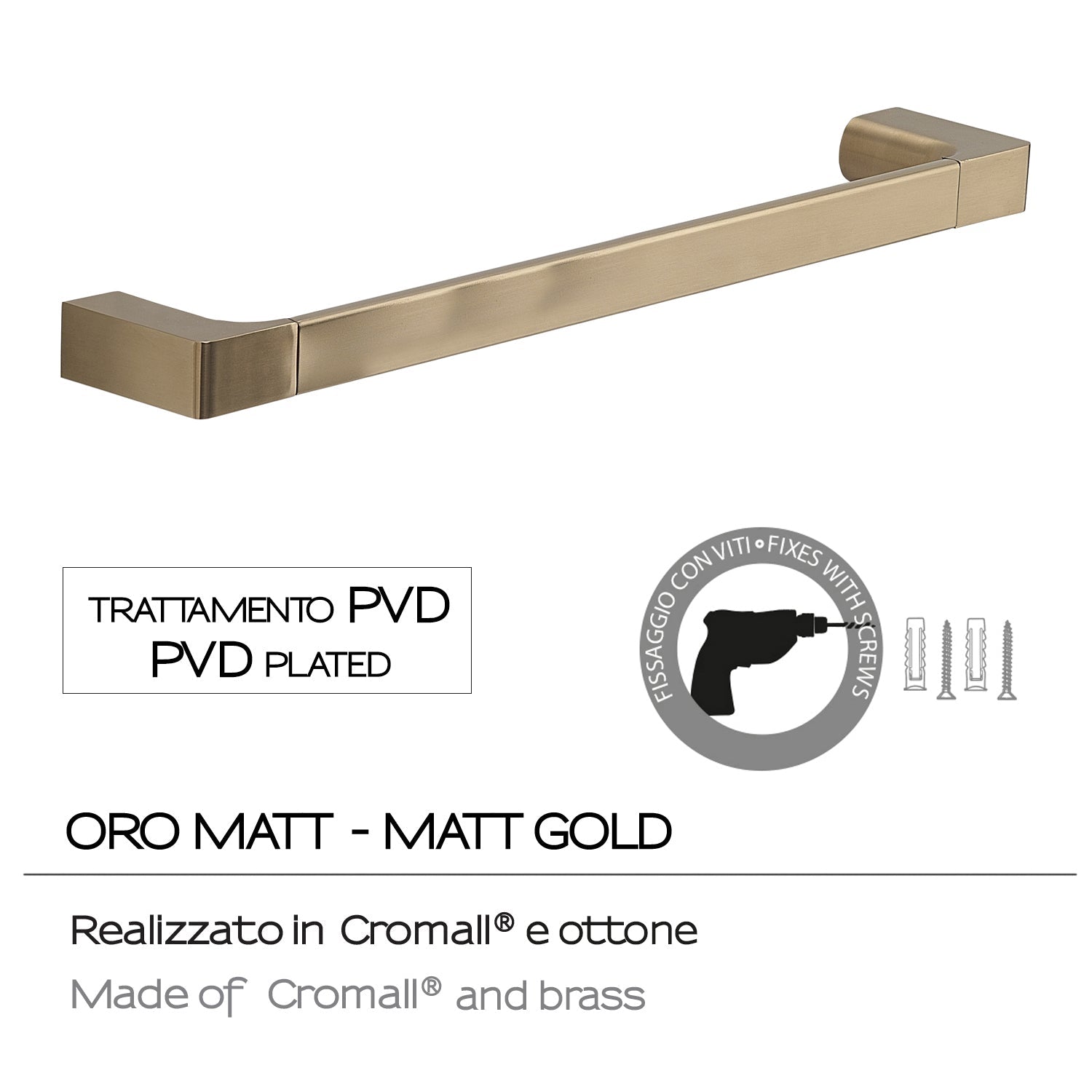  Portasalviette a muro di Gedy serie Pirenei 45 cm - Oro Matt by CeramicStore | Lo specialista del tuo bagno