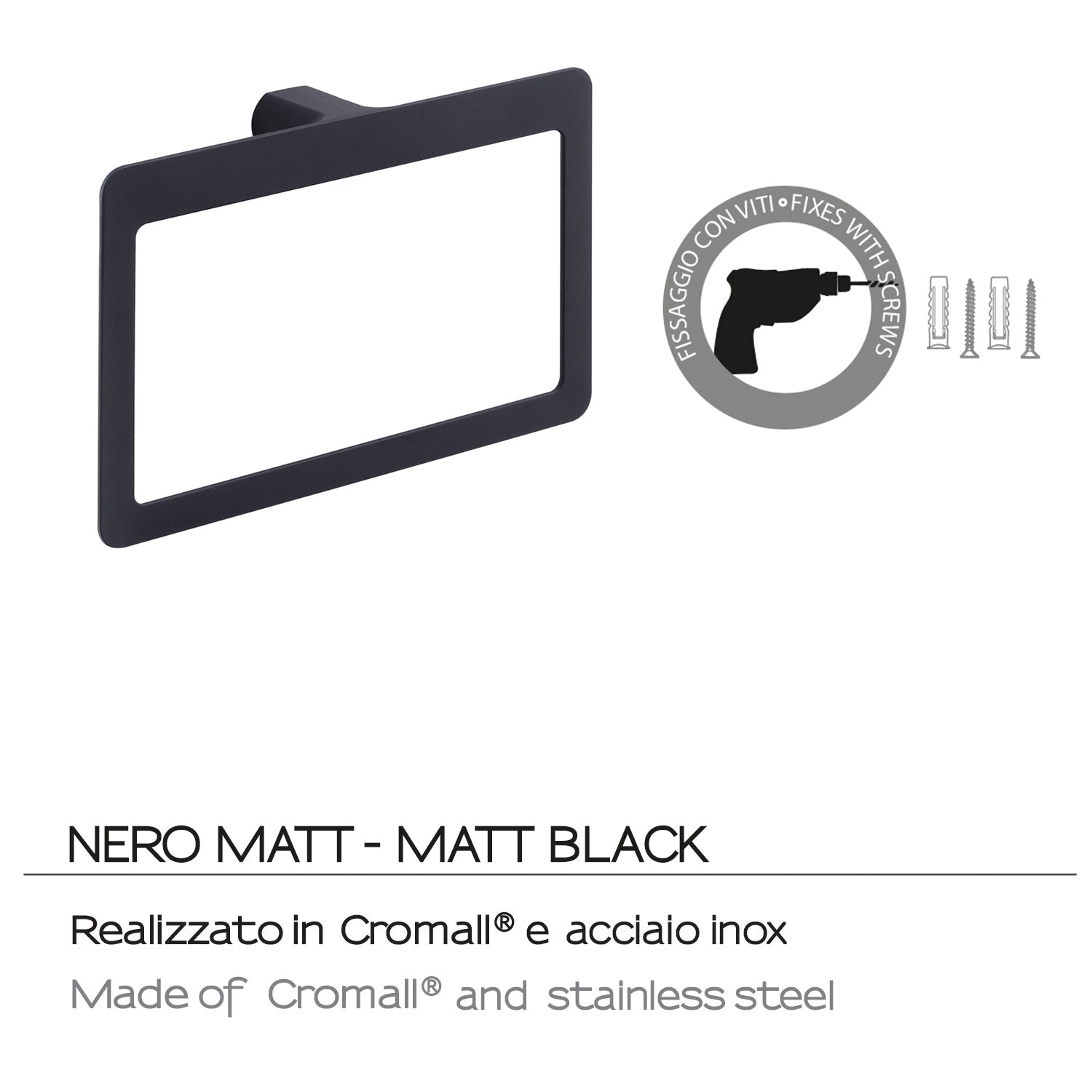  Portasalviette ad anello Gedy serie Pirenei - Nero Matt by CeramicStore | Lo specialista del tuo bagno