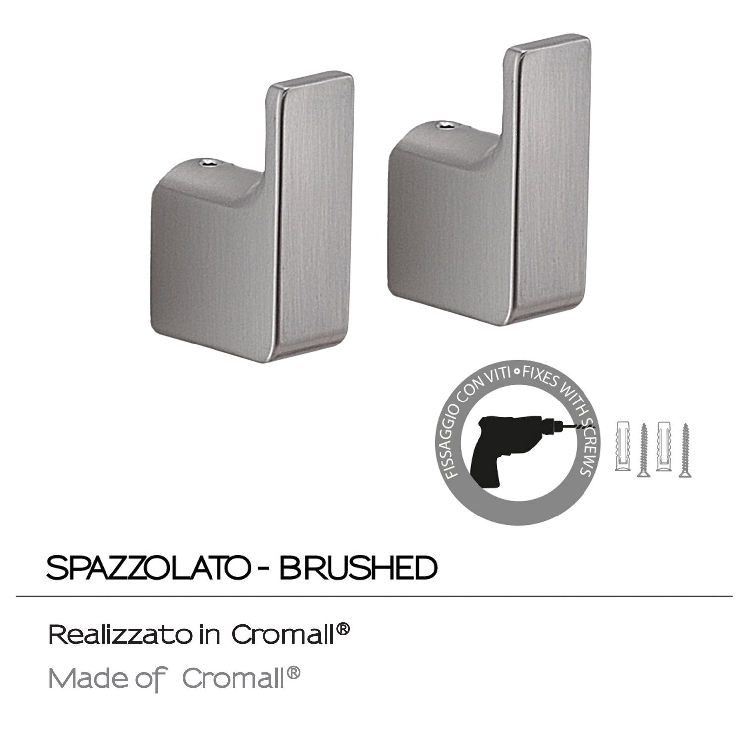  Appendiabiti 2 pezzi a muro Gedy serie Pirenei - Spazzolato by CeramicStore | Lo specialista del tuo bagno