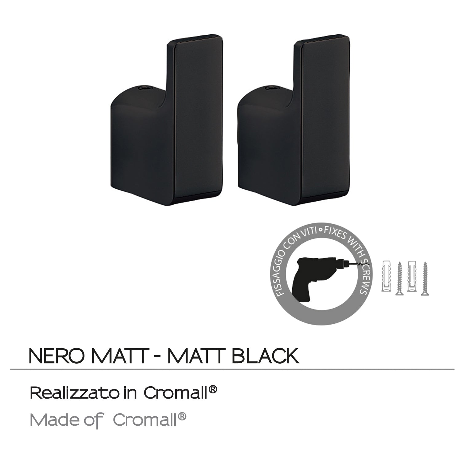  Appendini 2 pezzi a muro Gedy serie Pirenei - Nero Matt by CeramicStore | Lo specialista del tuo bagno