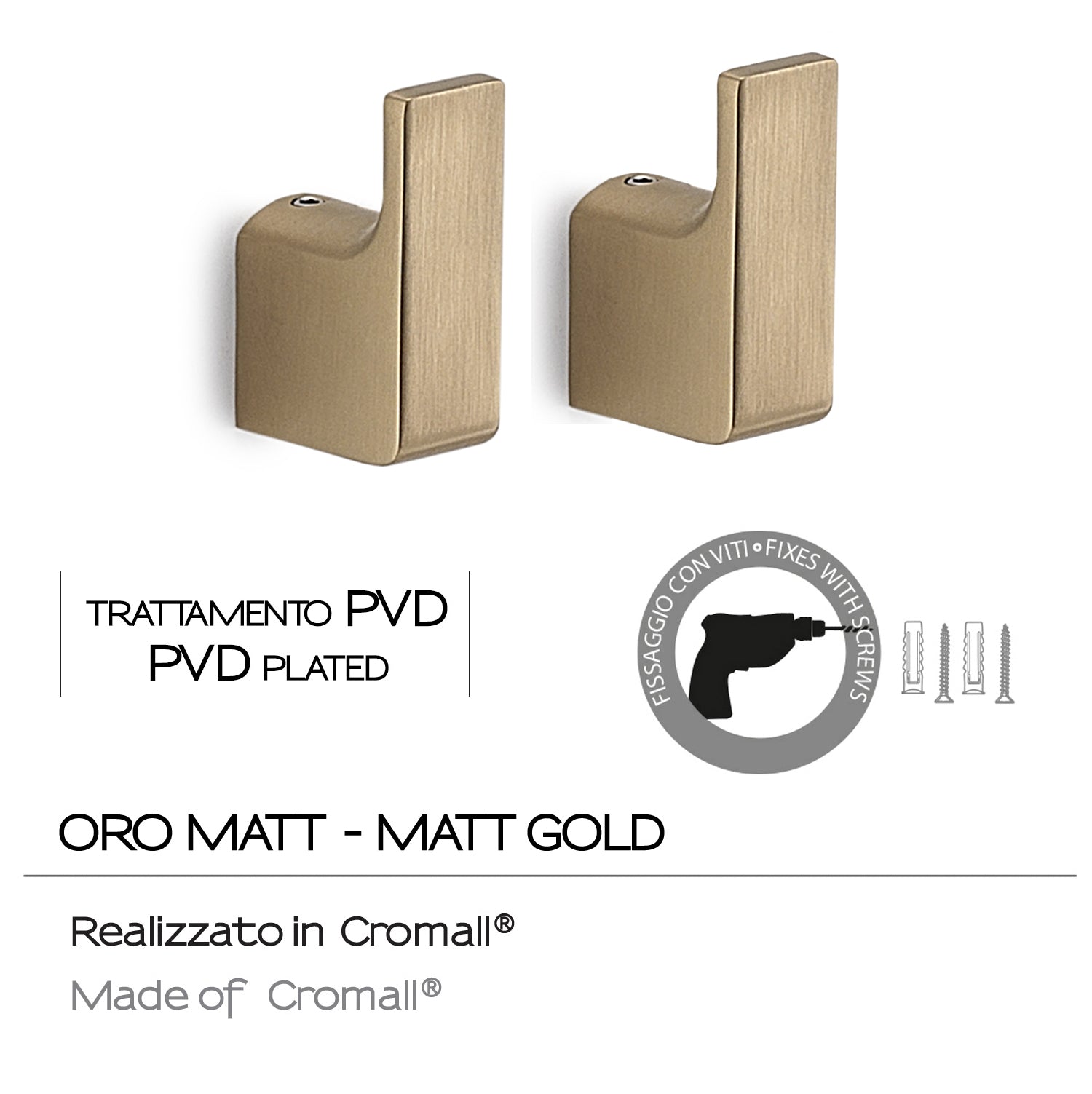  Appendiabiti 2 pezzi a muro Gedy serie Pirenei - Oro Matt by CeramicStore | Lo specialista del tuo bagno