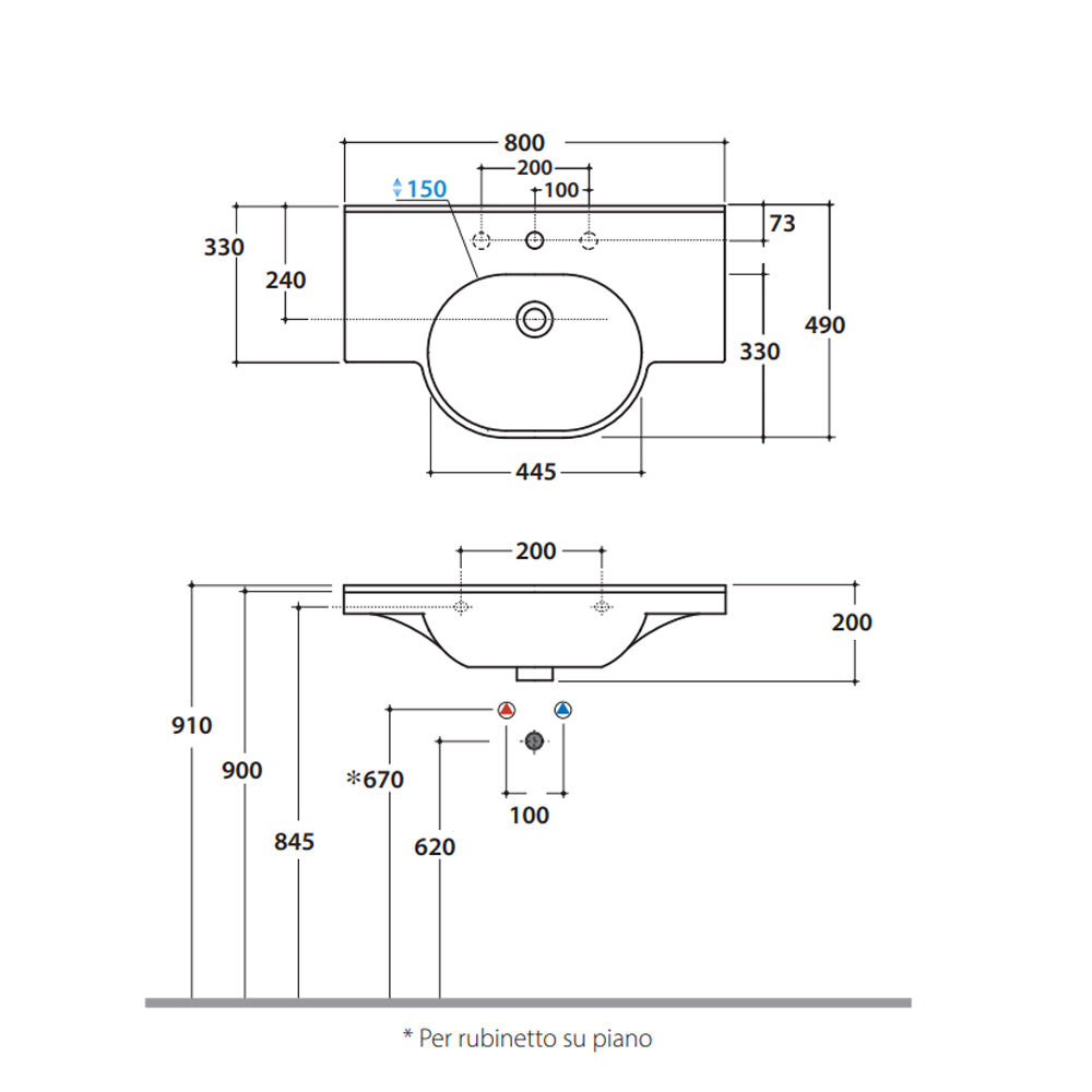  Lavabo sospeso o su struttura sospesa modello Mode Ceramica Globo cm 80