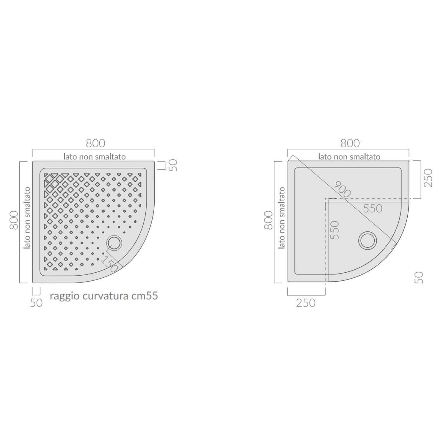 Piatto doccia angolare Galassia in ceramica 80x80 cm - Bianco 2