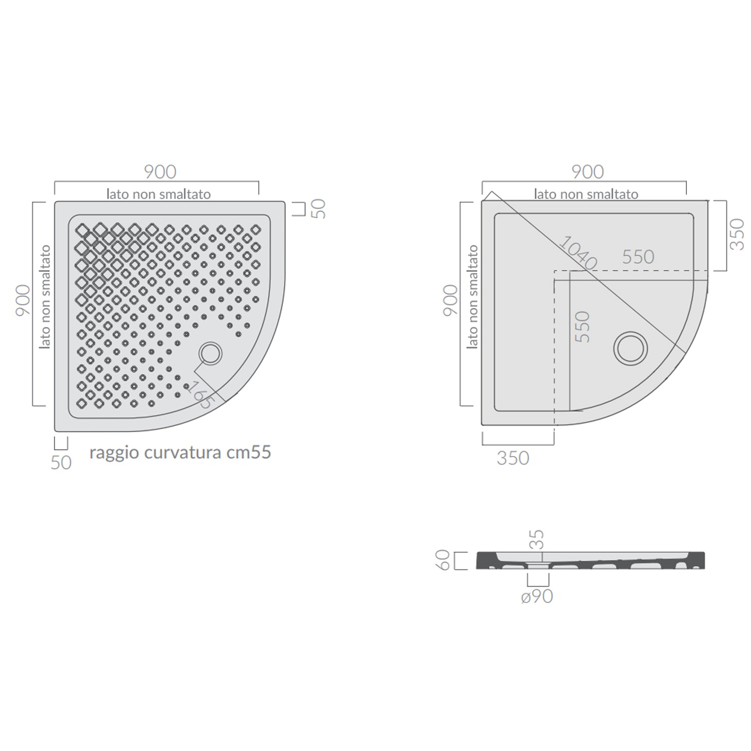 Piatto doccia angolare Galassia in ceramica 90x90 cm - Bianco 2