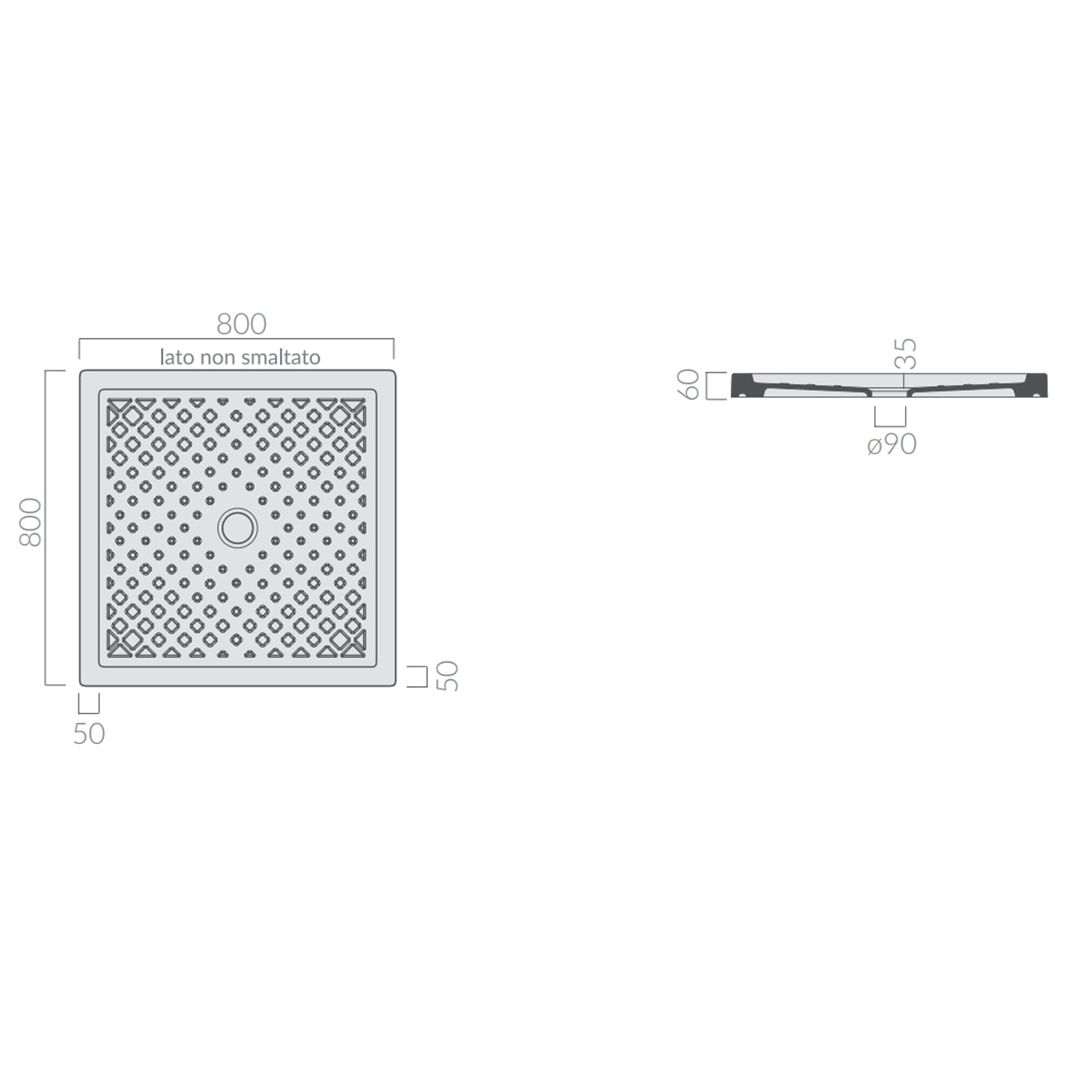 Piatto doccia quadrato Galassia in ceramica 80x80 cm - Bianco 2