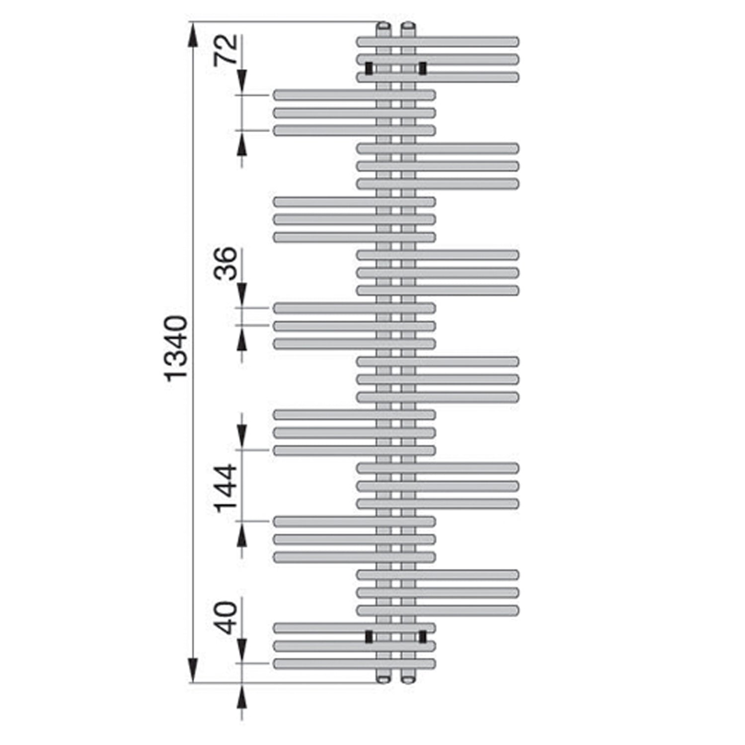 Termoarredo in acciaio con elementi tondi Cromo Lucido Zehnder modello Yucca 1340 x L. 600 mm 2