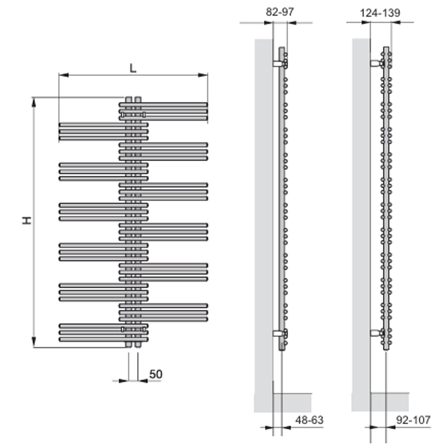 Termoarredo in acciaio con elementi tondi Nero Opaco Zehnder modello Yucca 1340 x L. 600 mm 3
