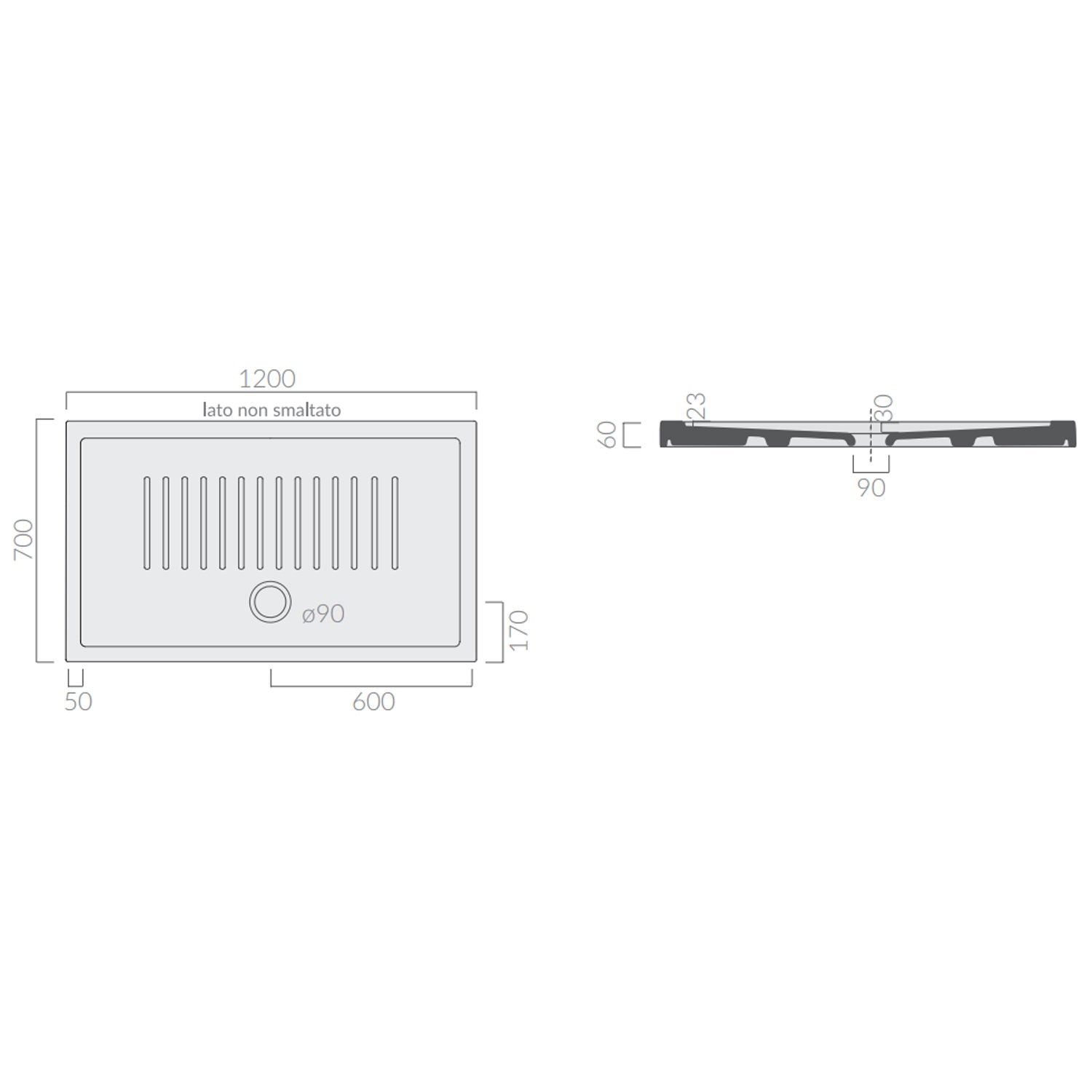 Piatto doccia rettangolare Galassia in ceramica 70x120 cm - Bianco 3