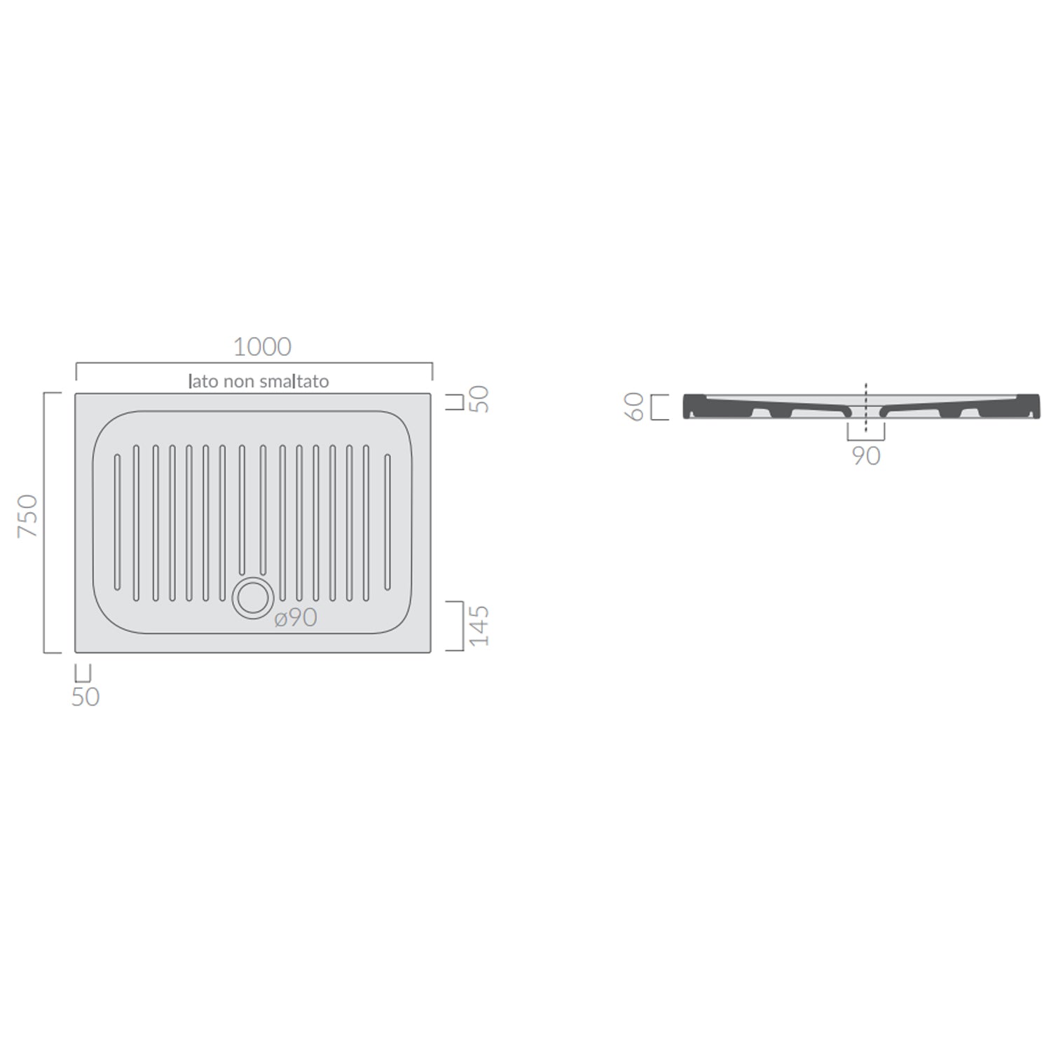 Piatto doccia rettangolare Galassia in ceramica 75x100 cm - Bianco 3