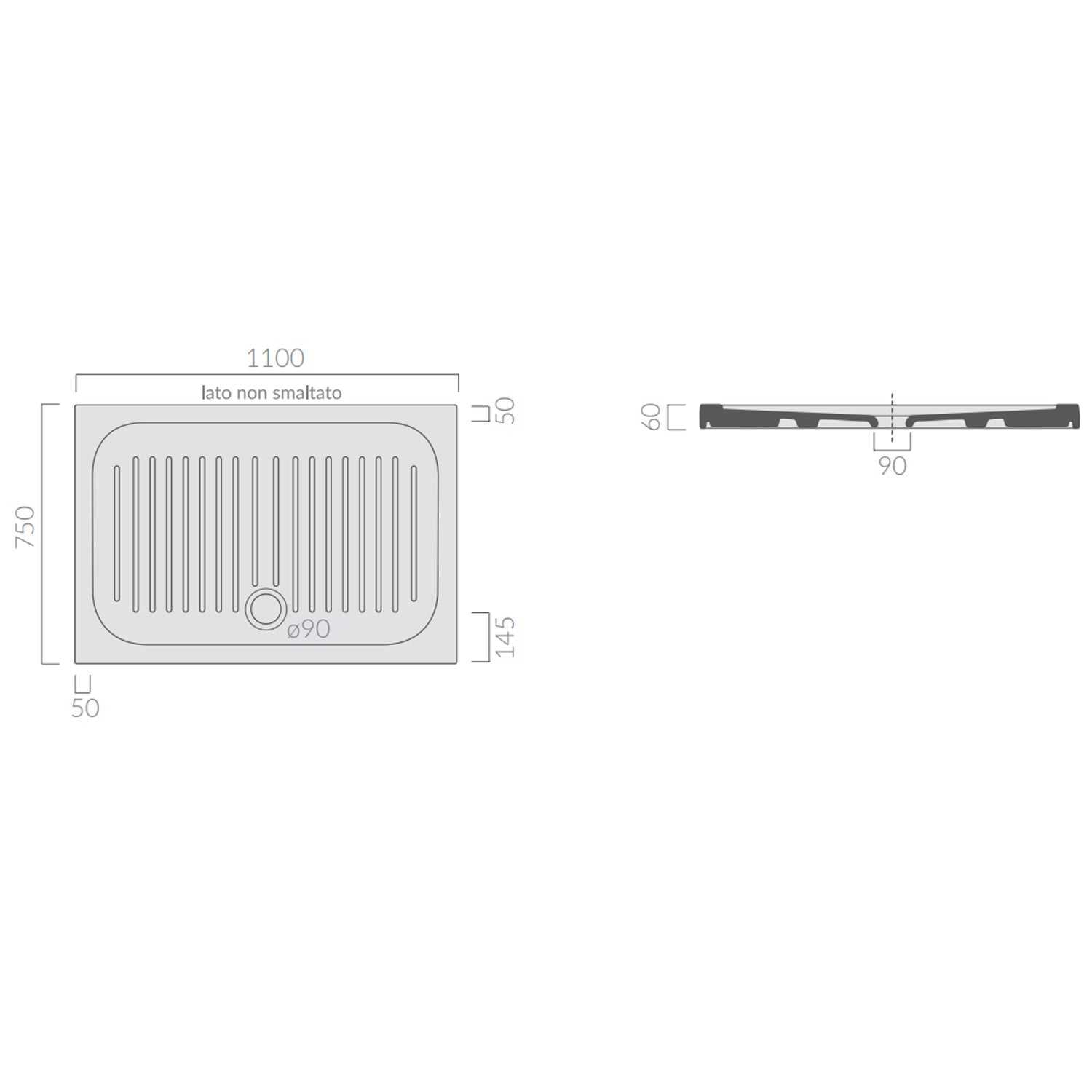 Piatto doccia rettangolare Galassia in ceramica 75x110 cm - Bianco 3