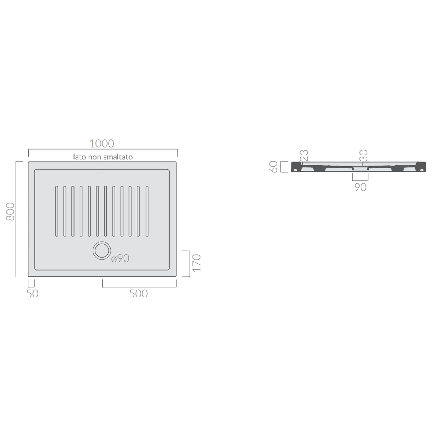 Piatto doccia rettangolare Galassia in ceramica 80x100 cm - Bianco 3