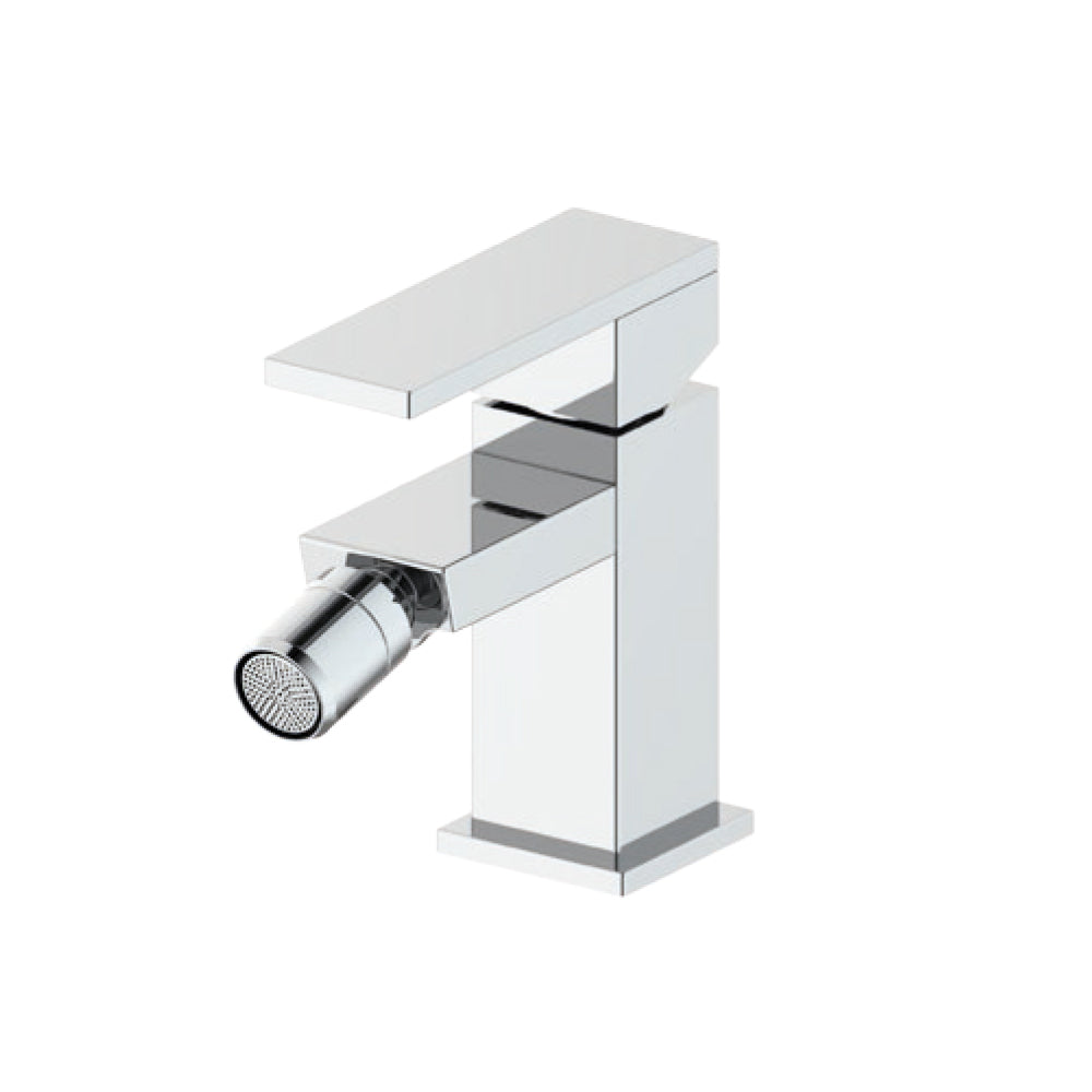 Miscelatore bidet monocomando RubiFlux Square ottone cromato con piletta di scarico click-clack