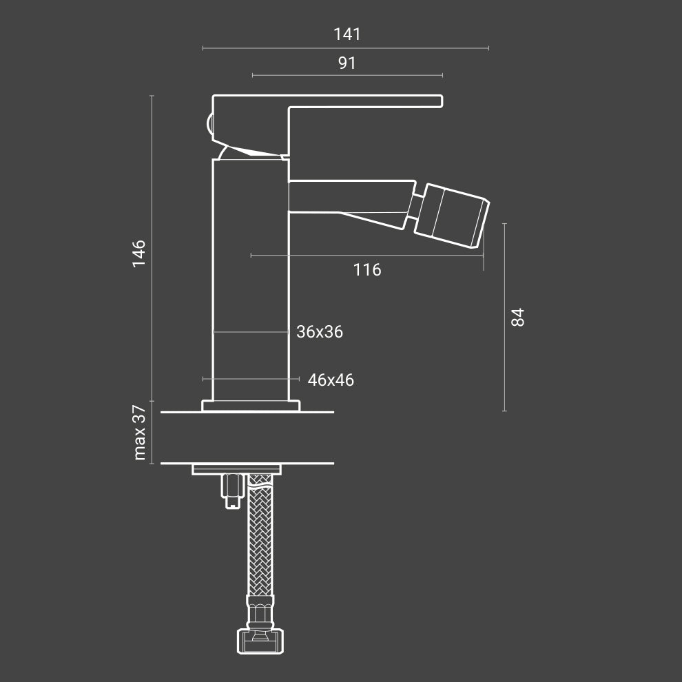 Miscelatore Bidet monocomando Nero RubiFlux Square Carbon con piletta di scarico click-clack 2