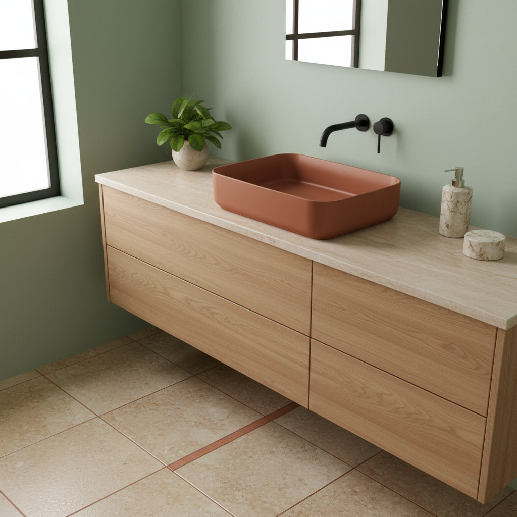 Lavabo d'appoggio rettangolare senza foro BathCore serie Infinity 50x36 color Terracotta Opaco
