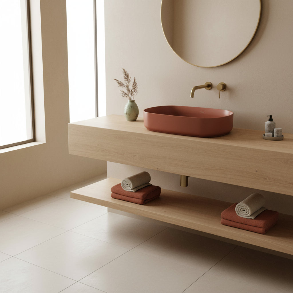 Lavabo d'appoggio ovale senza foro BathCore serie Infinity 55x36 color Terracotta Opaco
