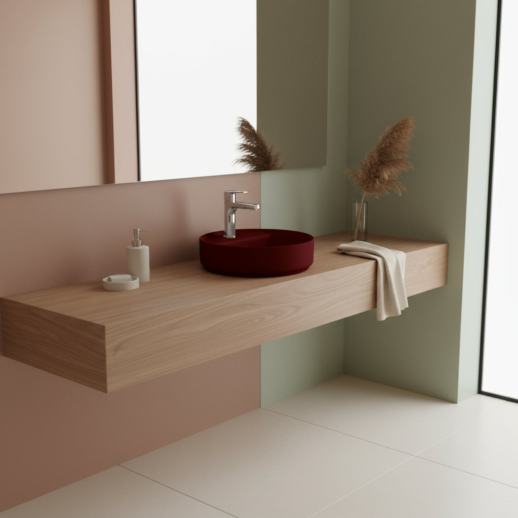 Lavabo d'appoggio tondo con foro BathCore serie Infinity 42 cm color Bordeaux Opaco