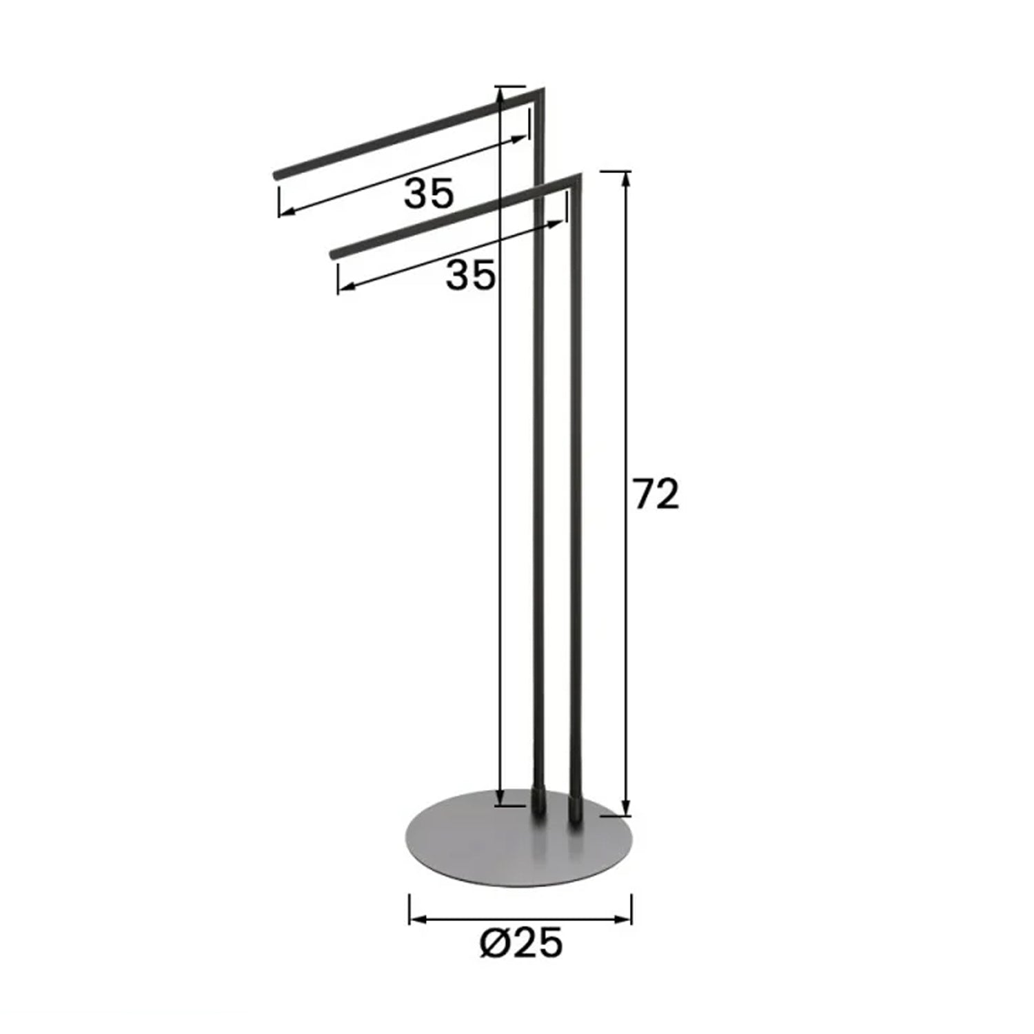 Piantana porta asciugamani Stile in acciaio con base ultra piatta - Nero Opaco 2