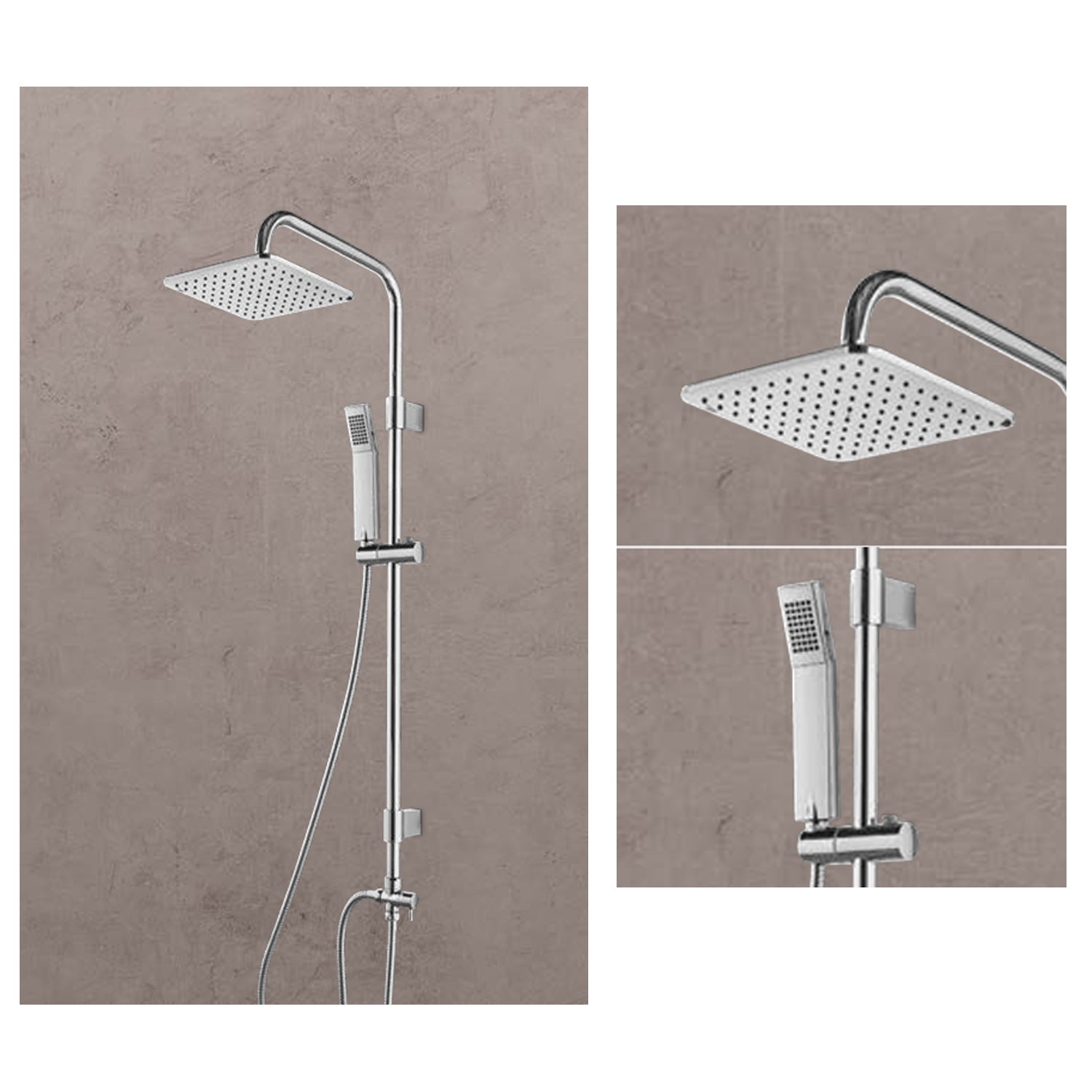 Colonna doccia quadrata in ottone cromato con soffione 20x20 e deviatore incorporato mod. Malta 3