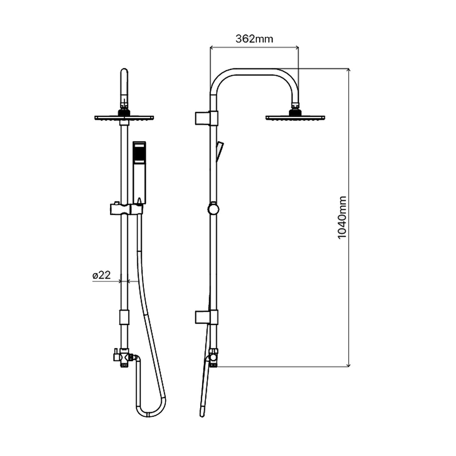 Colonna doccia quadrata in ottone cromato con soffione 20x20 e deviatore incorporato mod. Malta 2