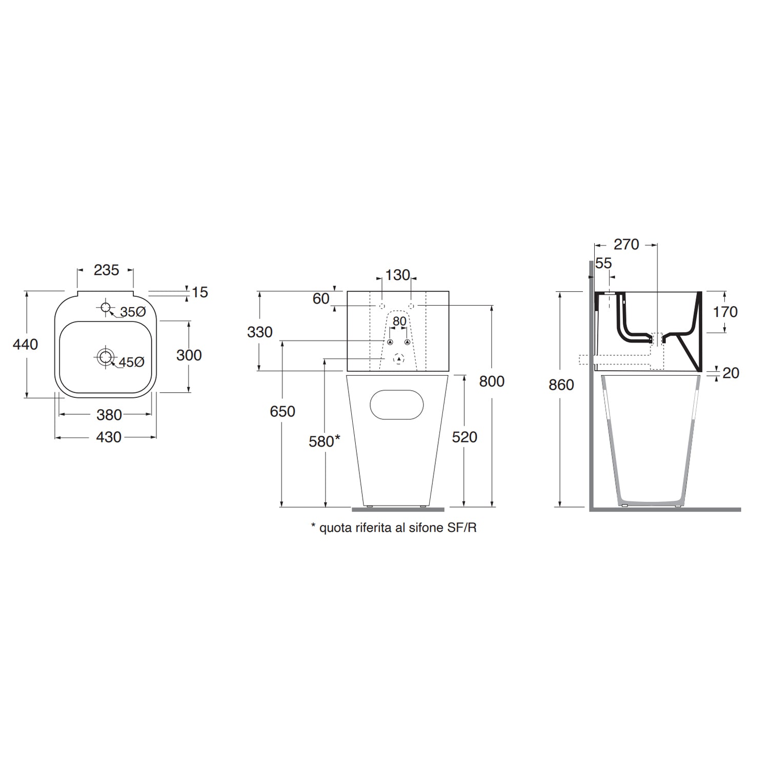 Lavabo Azzurra Tandem 44x43 cm sospeso/appoggio - Bianco lucido 3