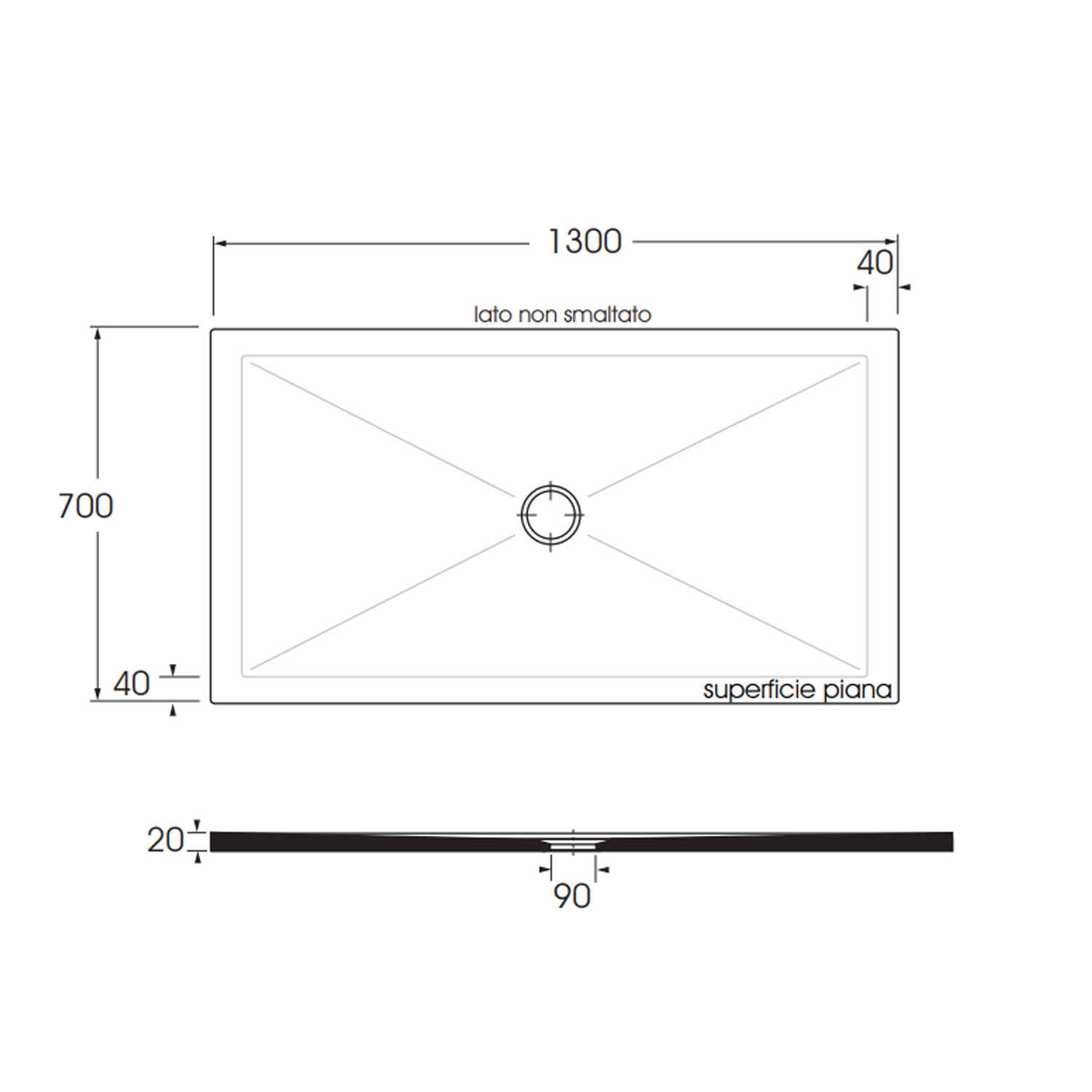 Piatto doccia rettangolare in ceramica modello SoloDue cm 130x70 nero lucido 3