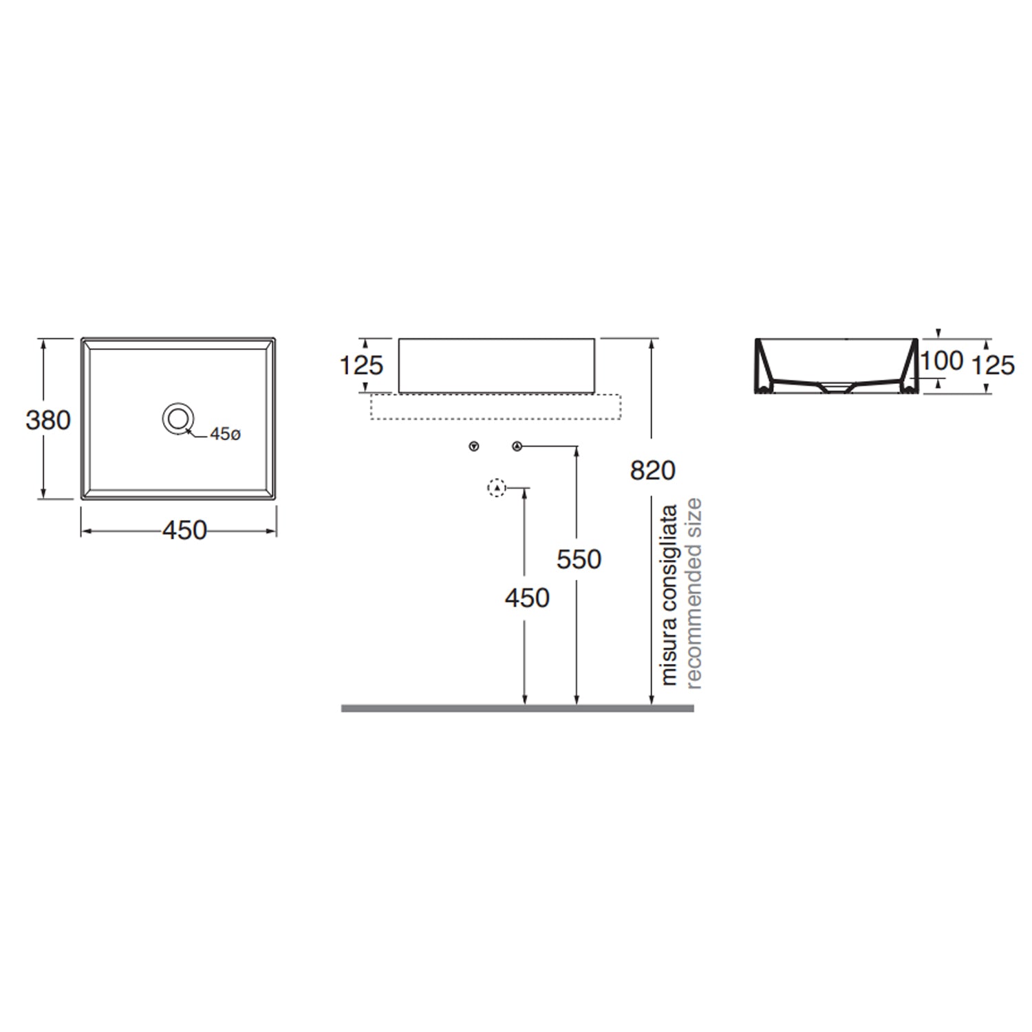 Lavabo da appoggio 45x38 cm Ceramica Azzurra Elegance Squared Bianco Lucido 3