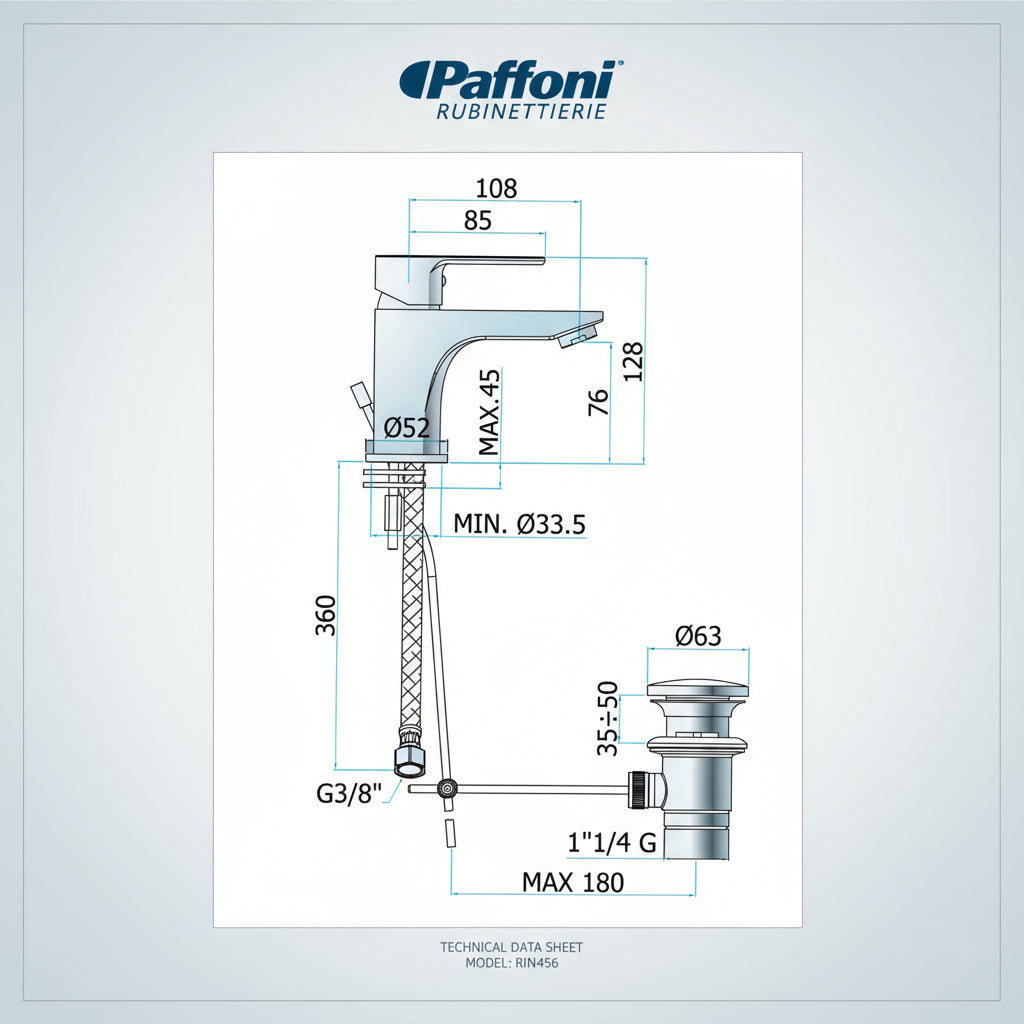  Miscelatore lavabo Paffoni Blu ottone cromo con piletta di scarico by CeramicStore | Lo specialista del tuo bagno