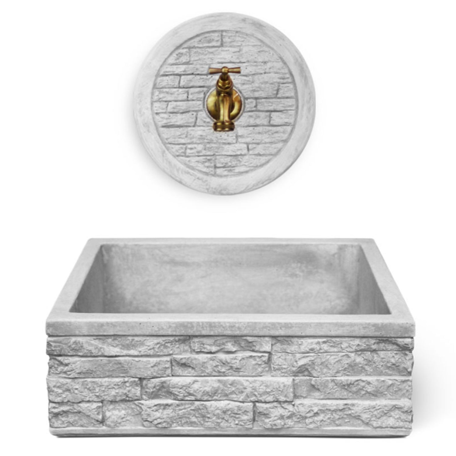 Lavello da esterno in cemento con rosone para schizzi grigio cm 45x35x16h cm modello R-Altopiano by CeramicStore | Lo specialista del tuo bagno