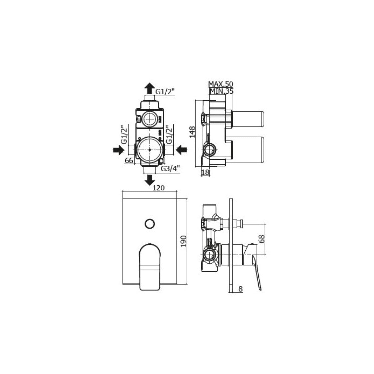  Set soffione doccia quadrato e braccio doccia quadrato con miscelatore incasso tilt e set duplex doccia Cromo Paffoni by CeramicStore | Lo specialista del tuo bagno