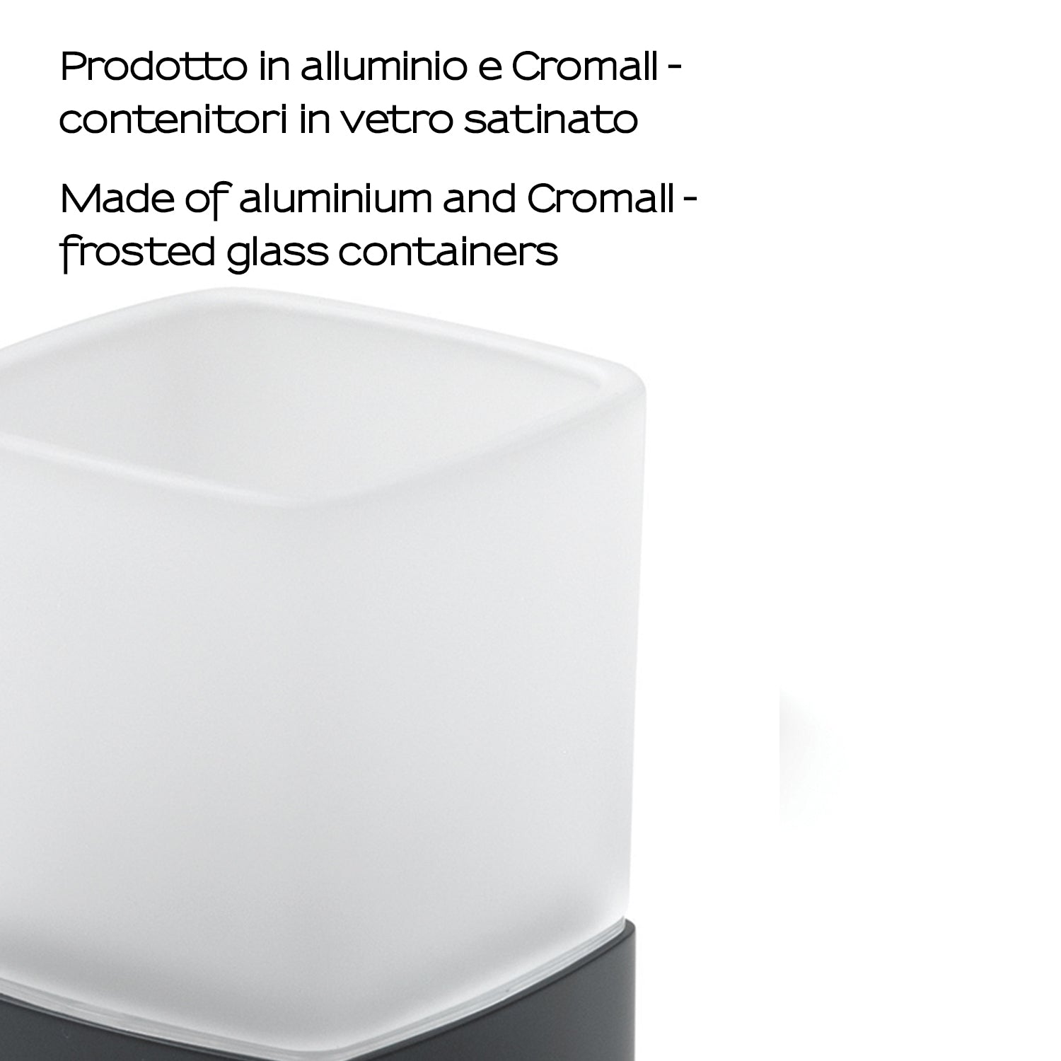  Portaspazzolini da appoggio con contenitore in Vetro satinato di Gedy serie Lounge - Nero Matt