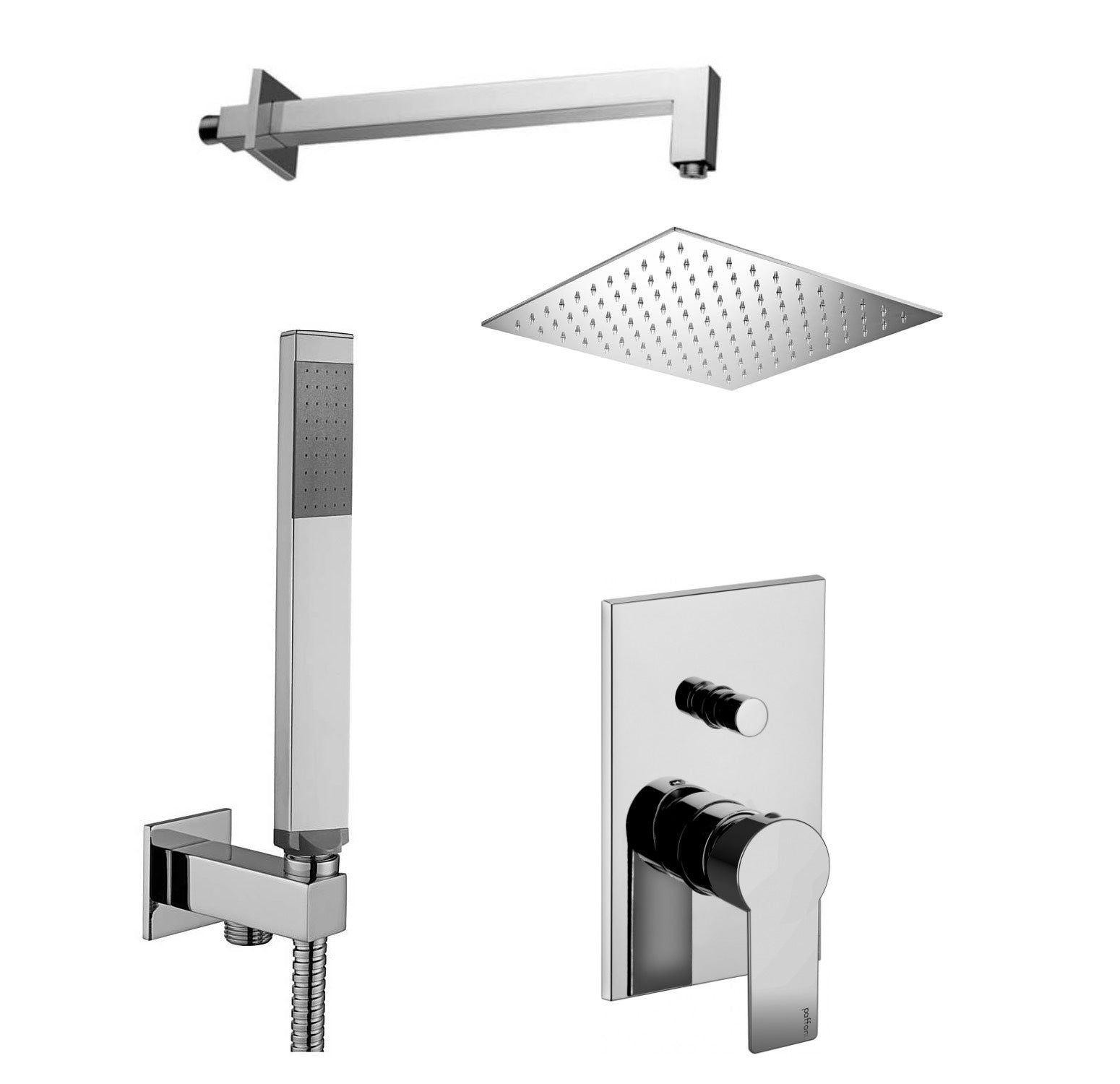 Set soffione doccia quadrato e braccio doccia quadrato con miscelatore incasso Paffoni Tango e set duplex doccia - Cromo