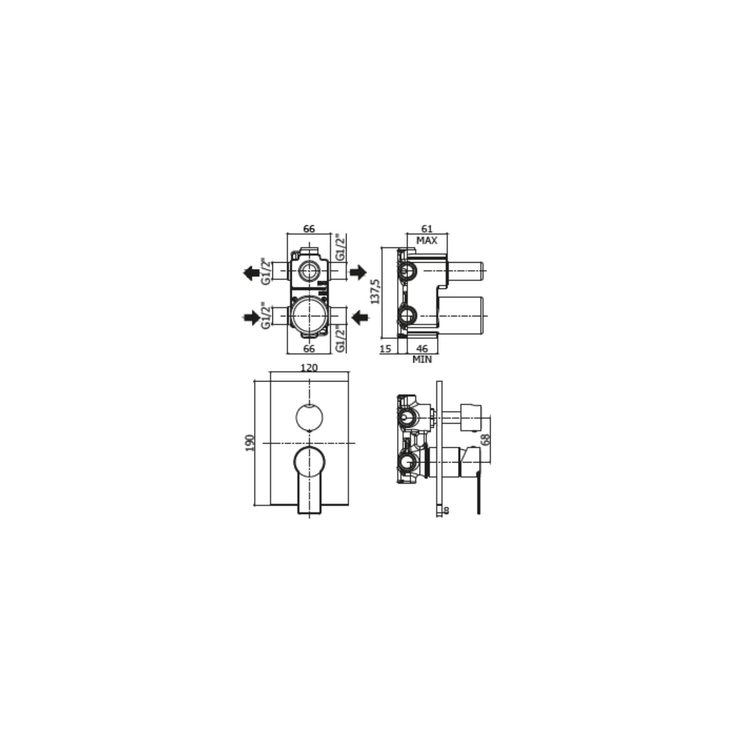 Set soffione doccia quadrato e braccio doccia quadrato con miscelatore incasso Paffoni Tango e set duplex doccia - Cromo 3