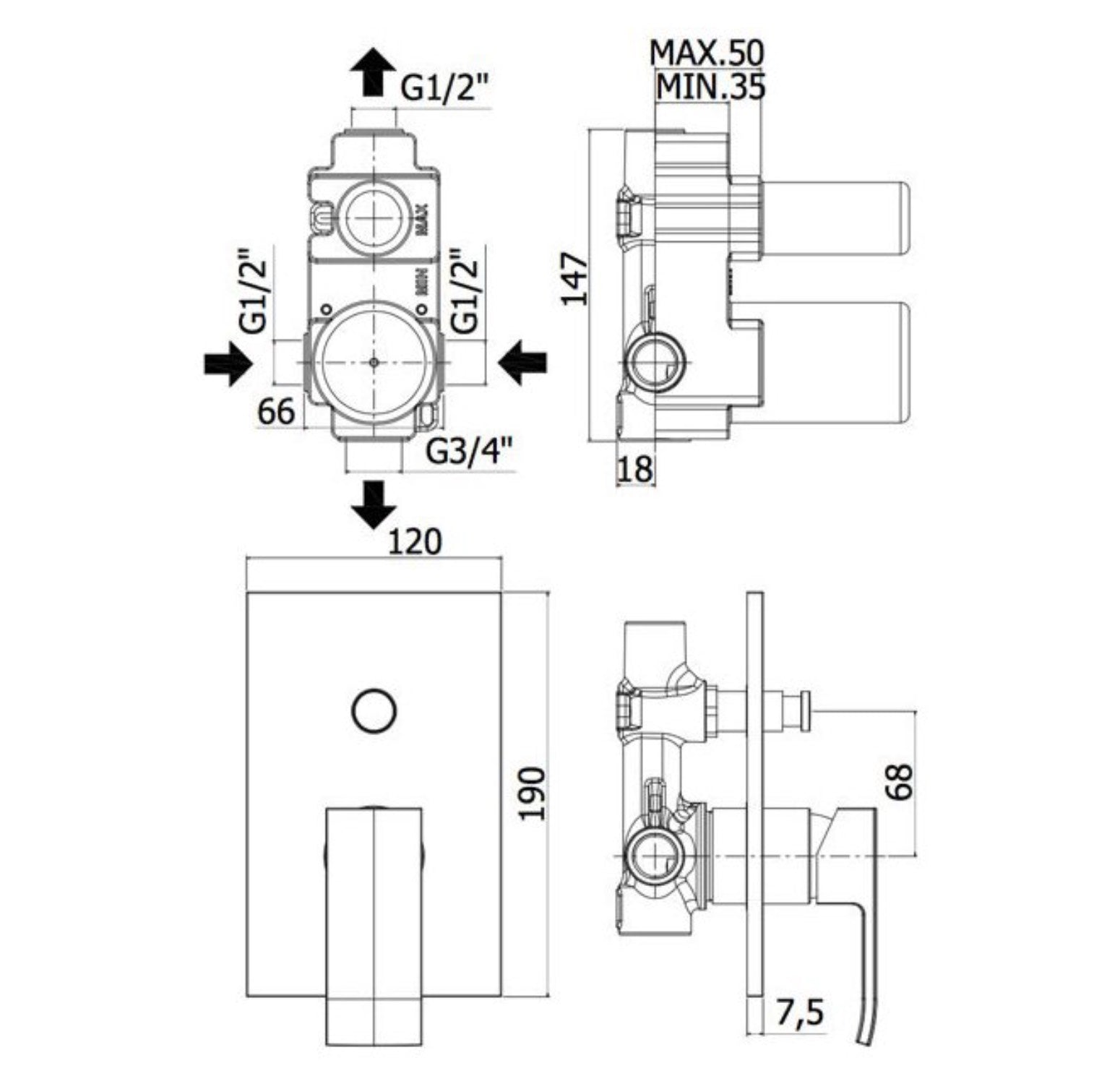 Set soffione doccia e braccio doccia quadrato con miscelatore incasso Paffoni Elle e set duplex doccia - Cromo 4